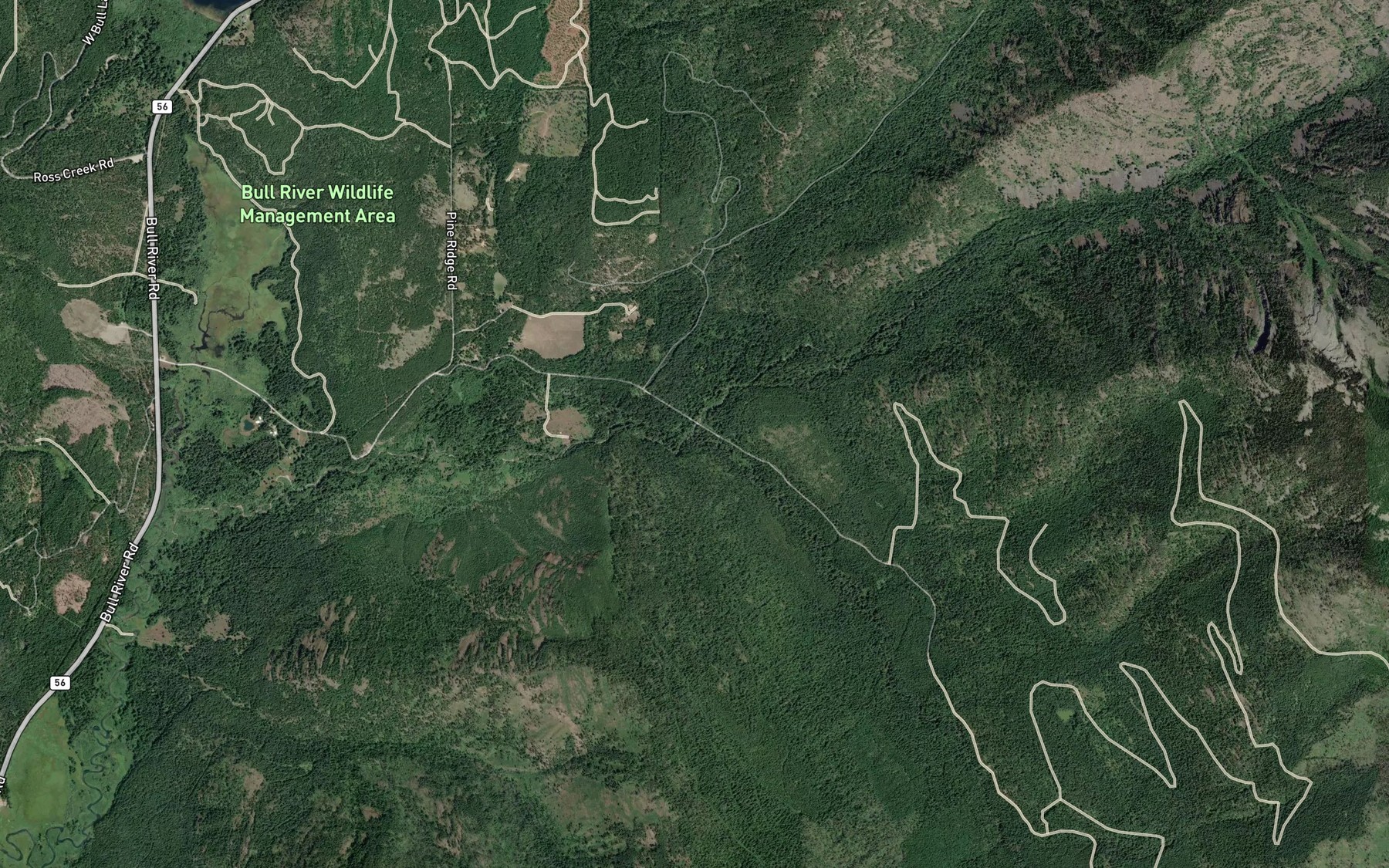 Satellite map of the South Fork Bull River