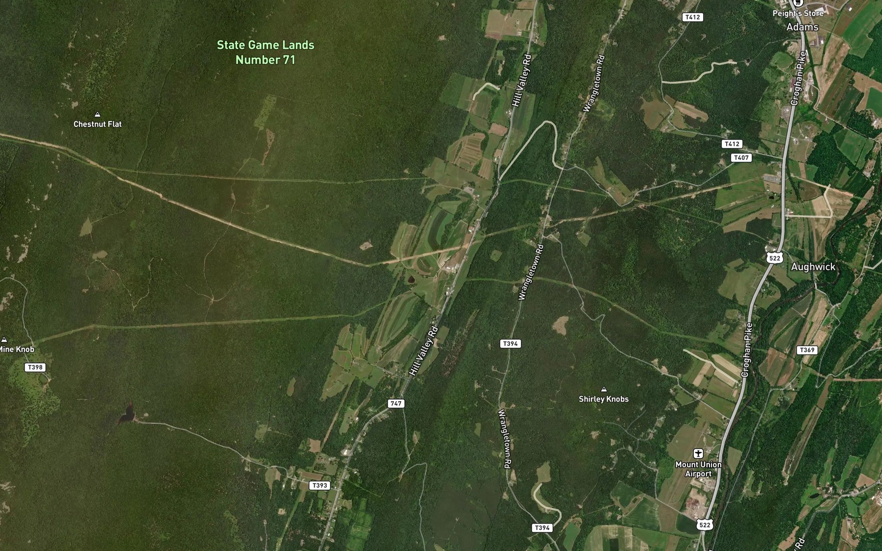 Satellite map of the Singers Gap Run