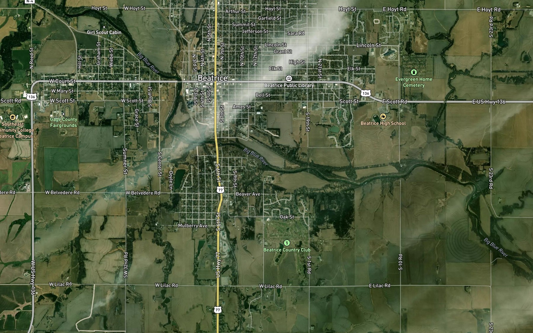 Satellite map of the Crystal Creek