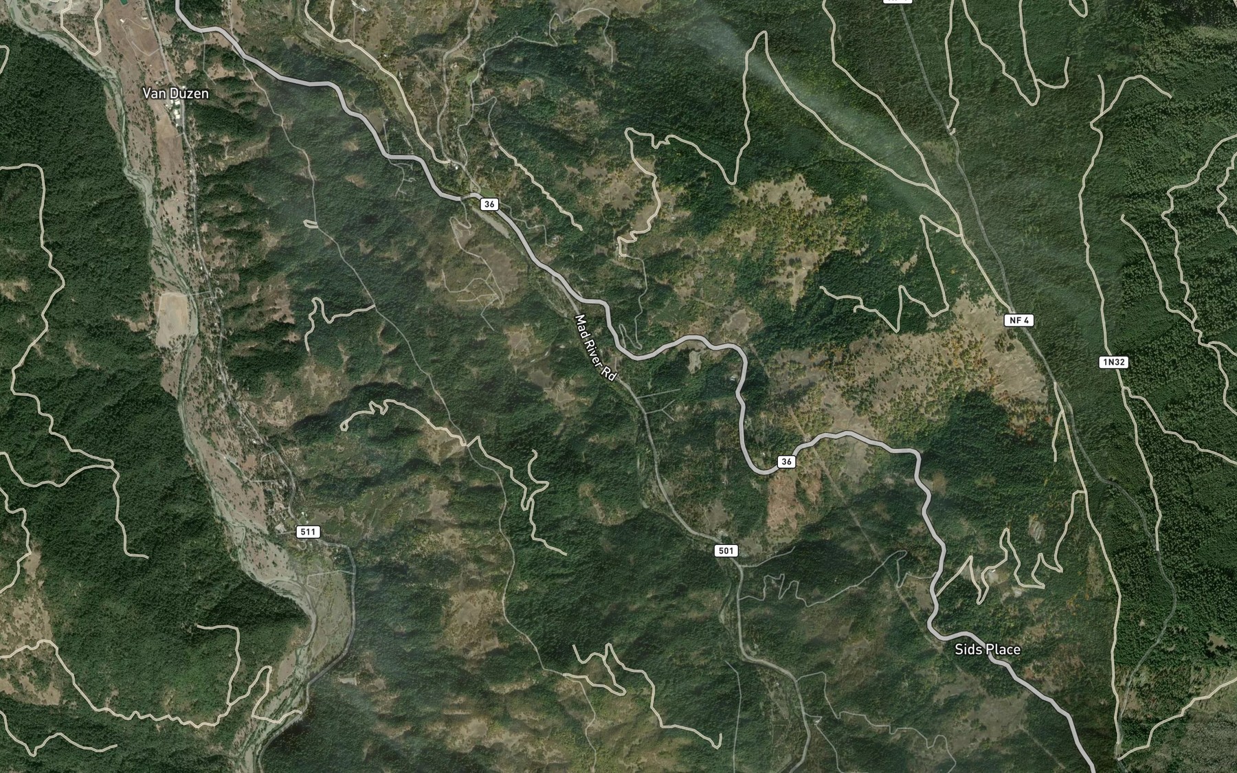Satellite map of the Maynard Creek