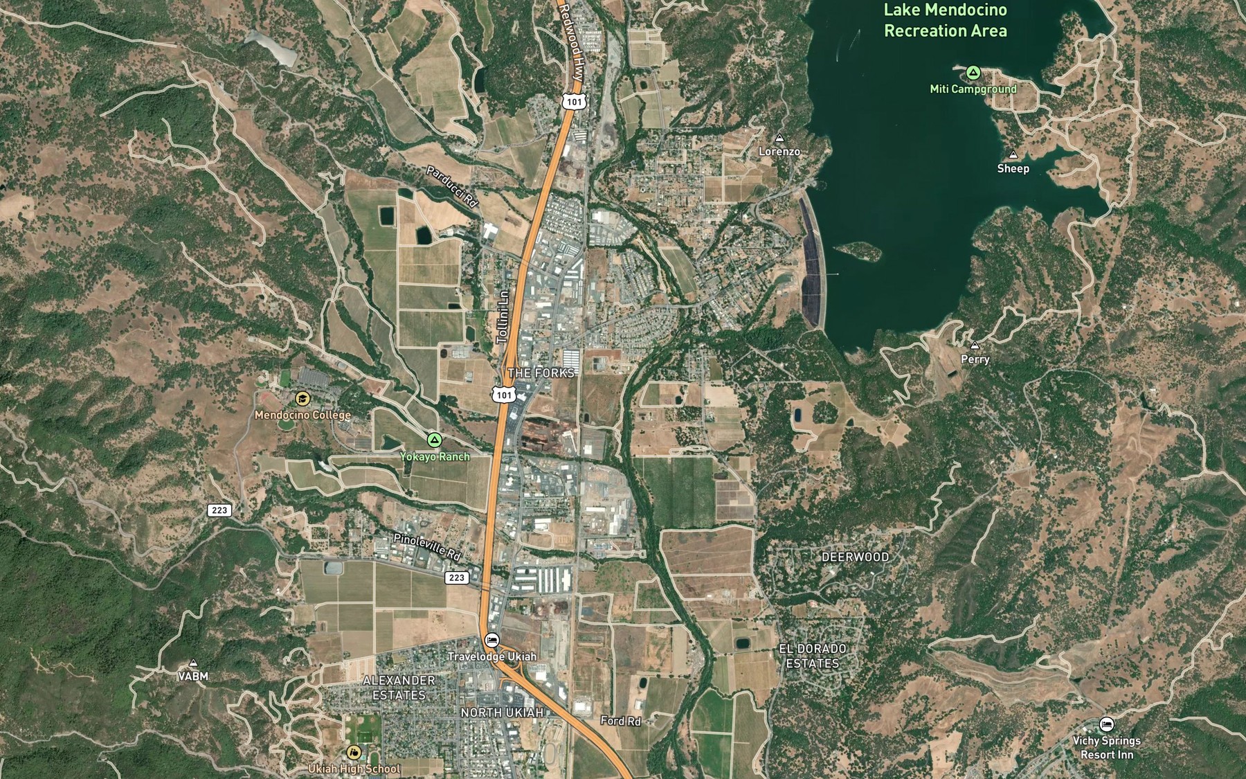 Satellite map of the East Fork Russian River