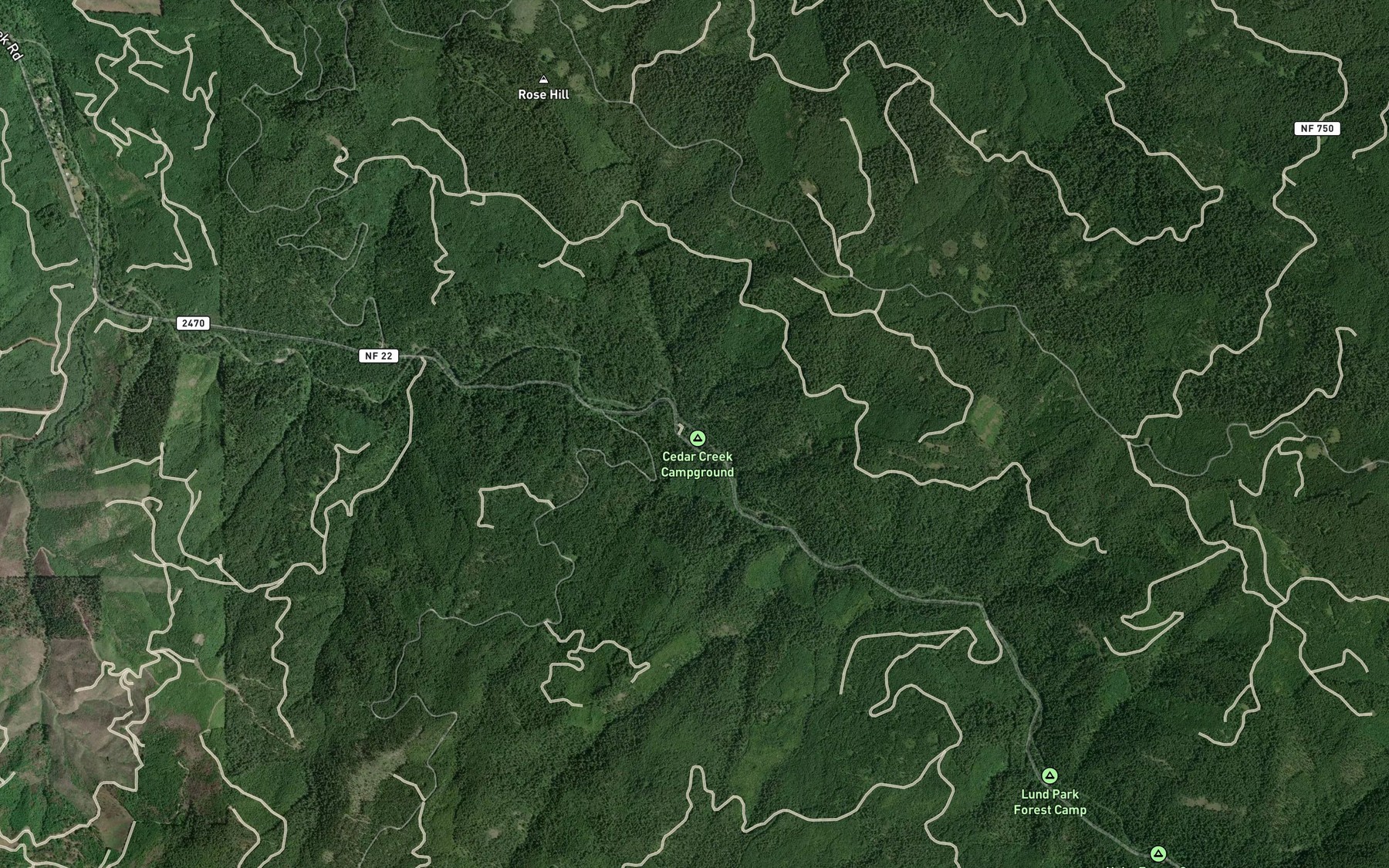 Satellite map of the Donna Creek