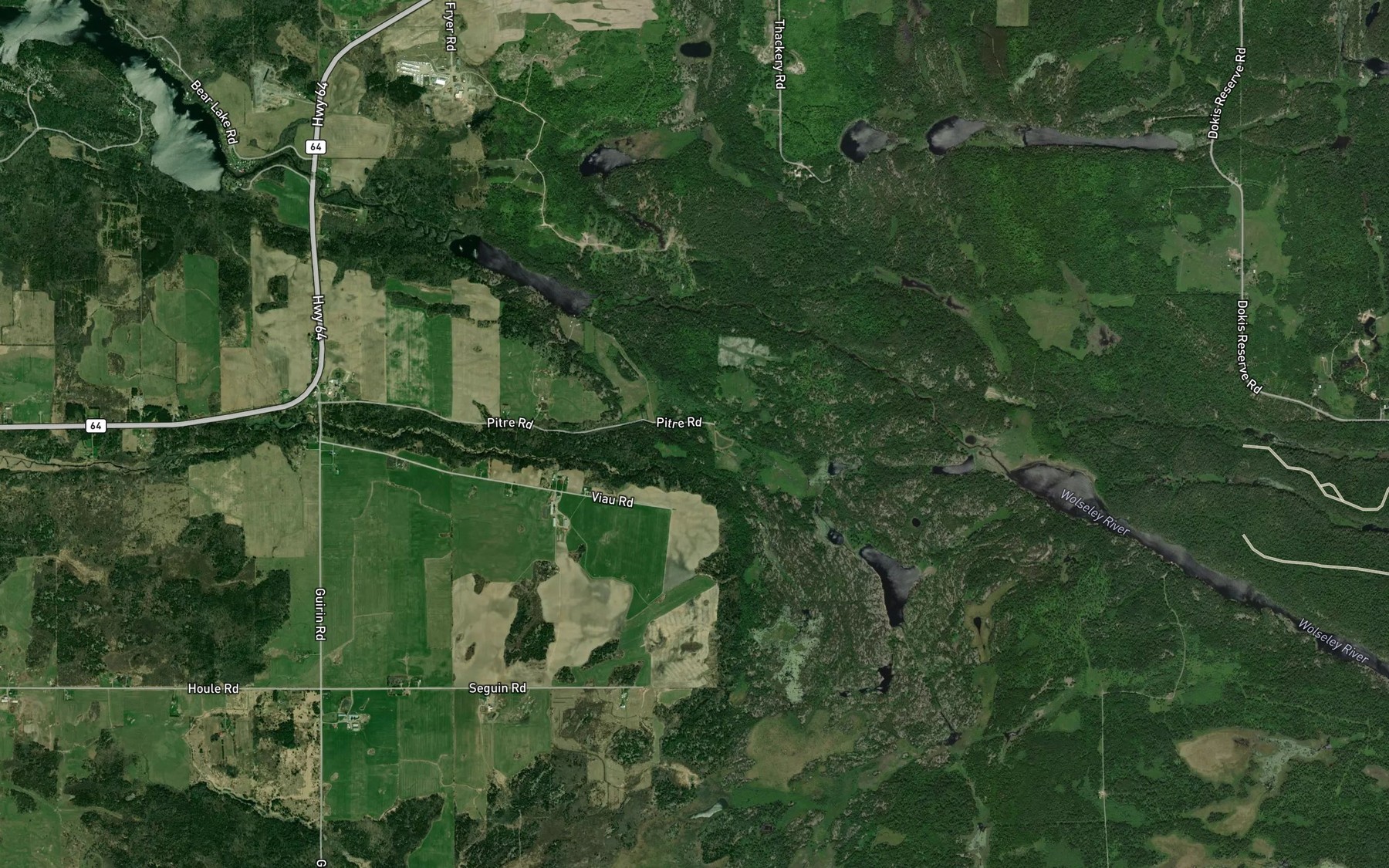 Satellite map of the Wolf River