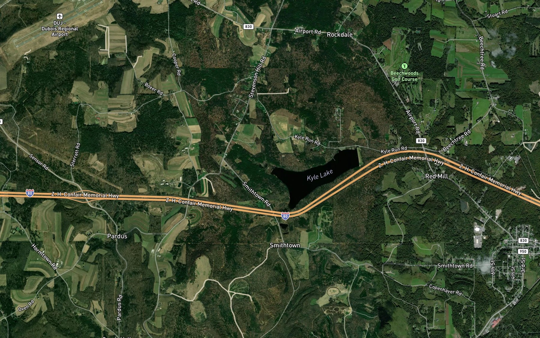 Satellite map of the Kyle Run