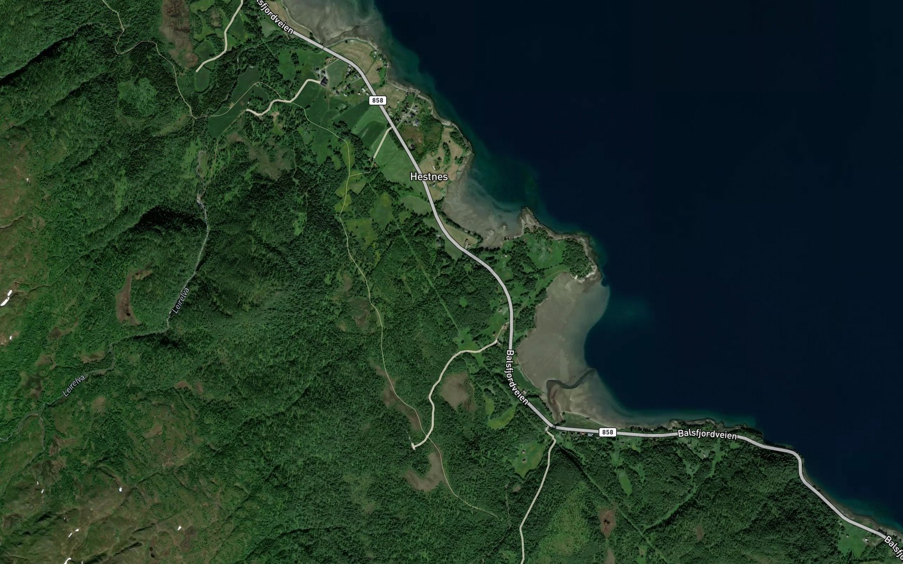 Satellite map of the Hestneselva