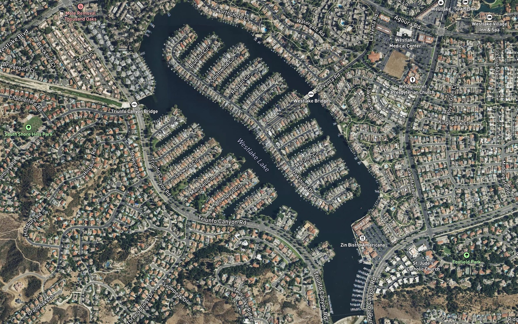 Satellite map of the Westlake Lake