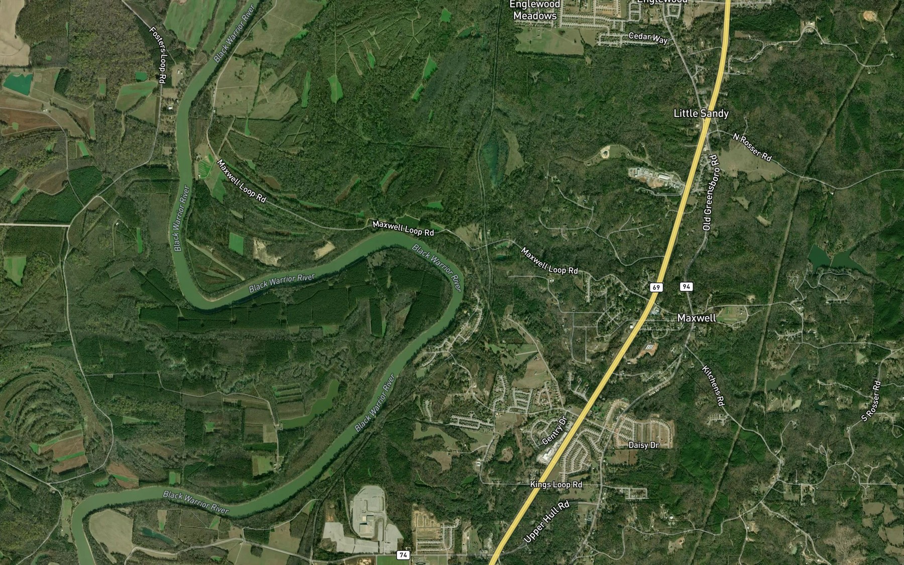 Satellite map of the Maxwell Bend