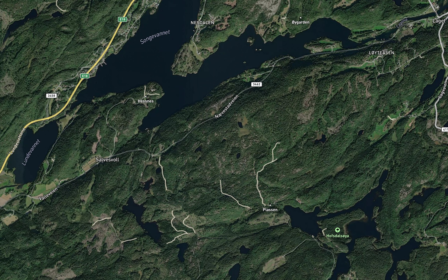 Satellite map of the Kalvetjenn