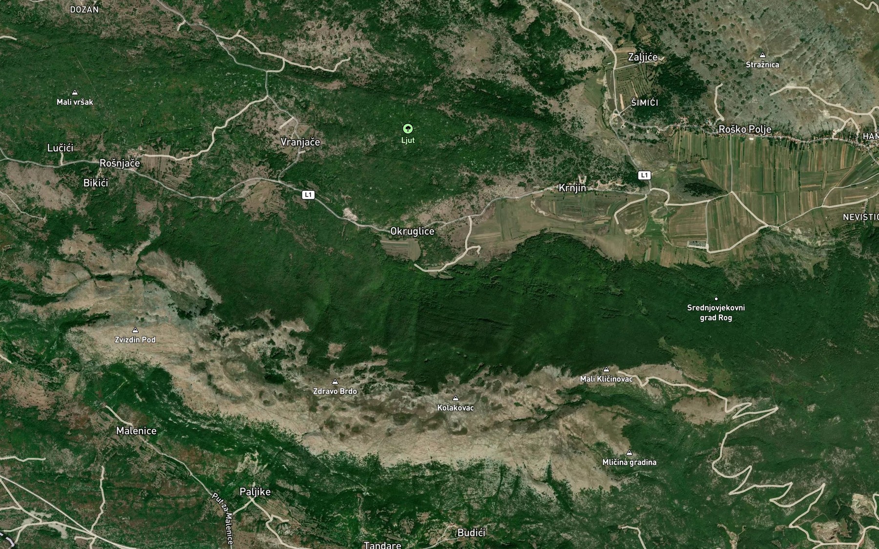 Satellite map of the Mocila
