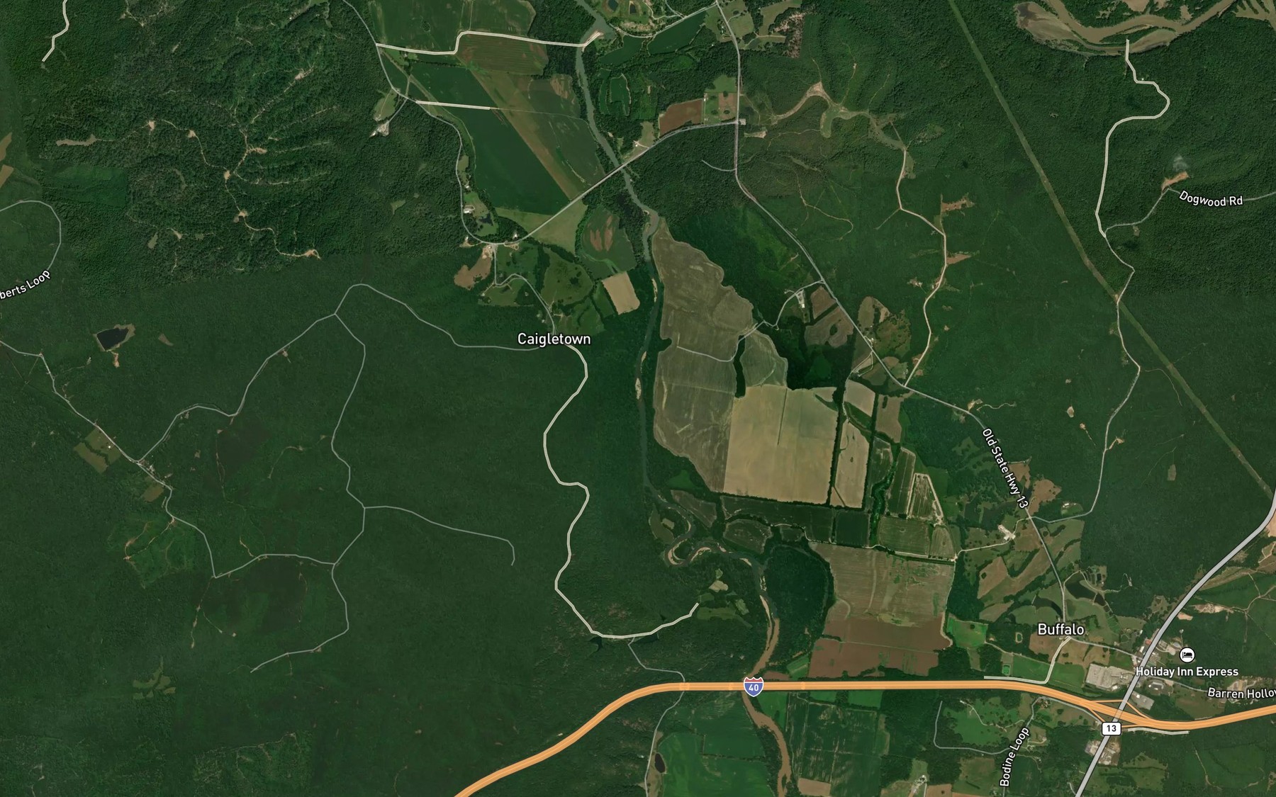 Satellite map of the Tanyard Branch