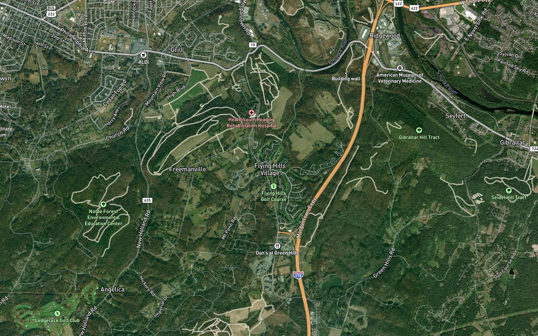 Satellite map of the Flying Hills Swimming Pool