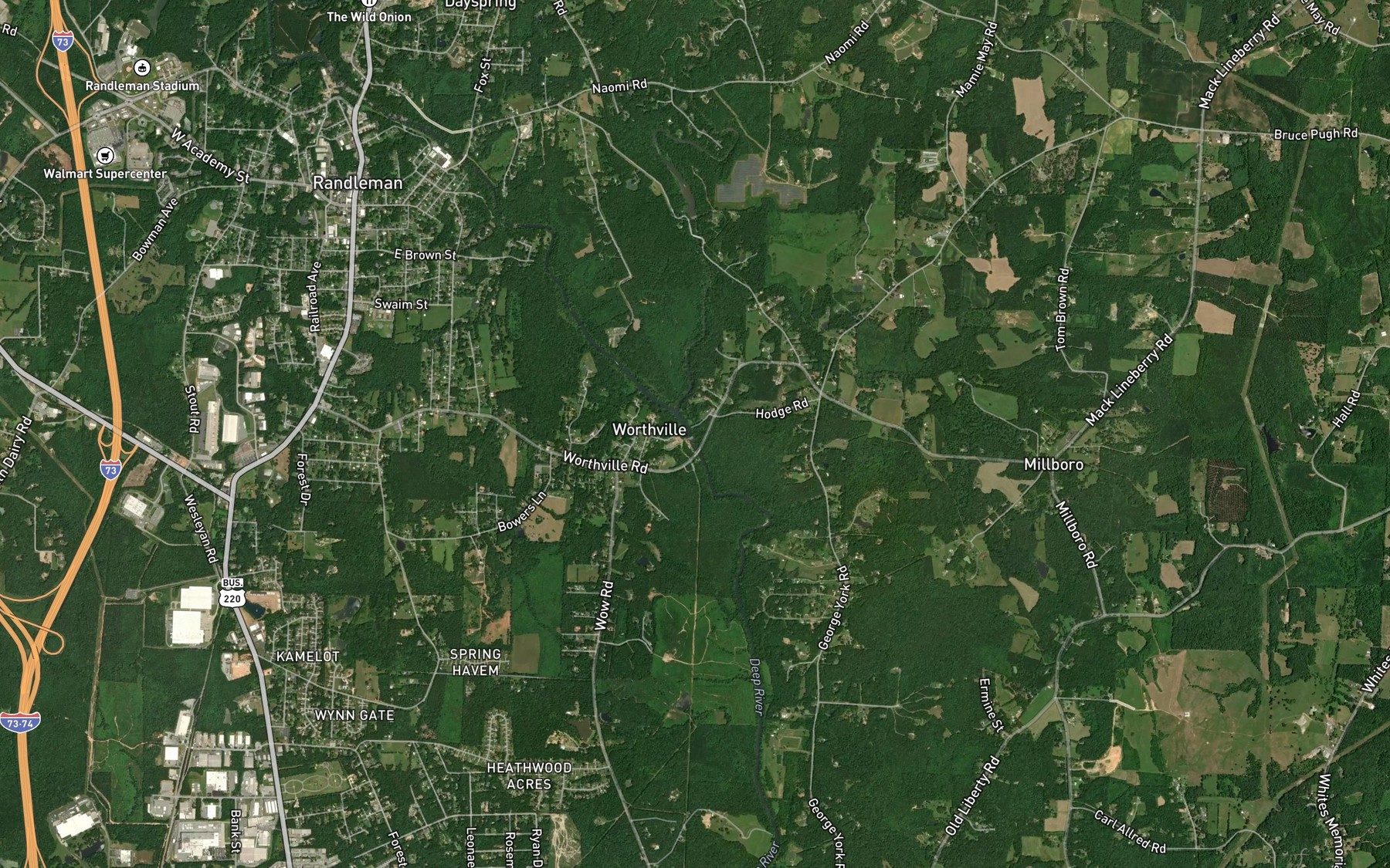 Satellite map of the Worthville Lake