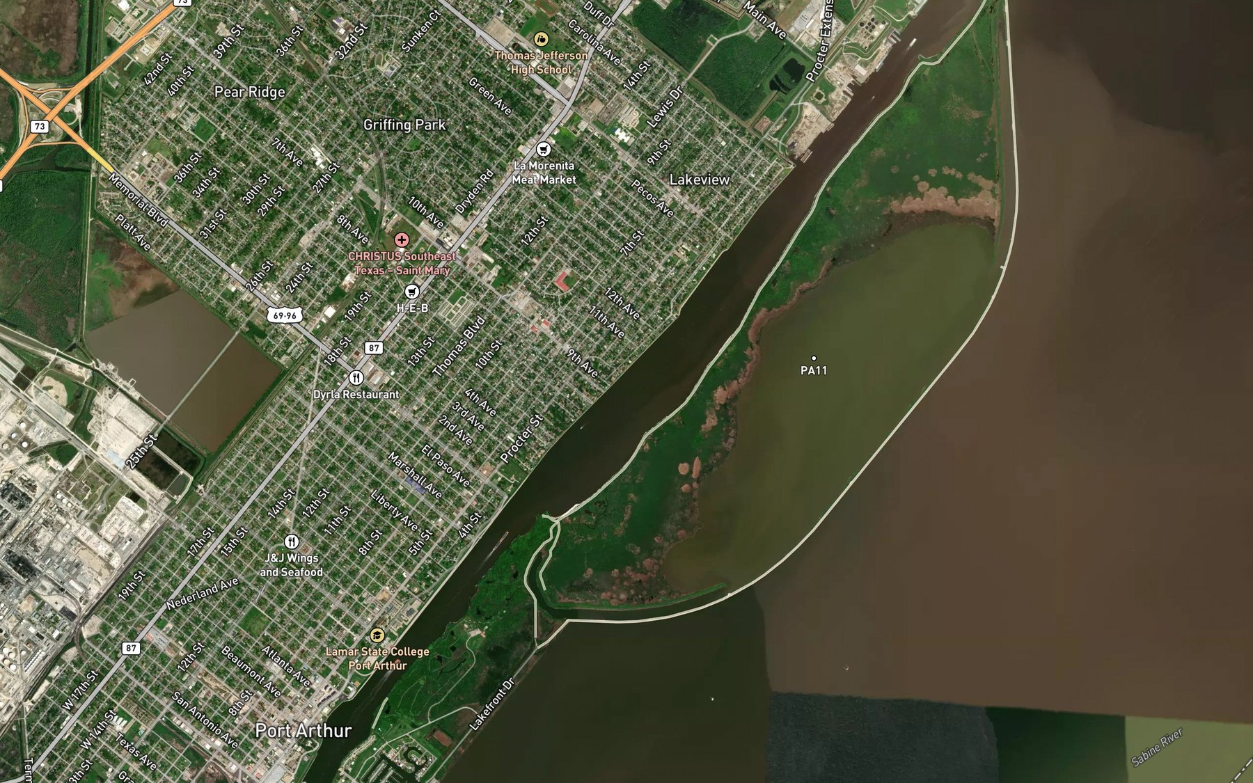 Satellite map of the Sabine Neches Canal