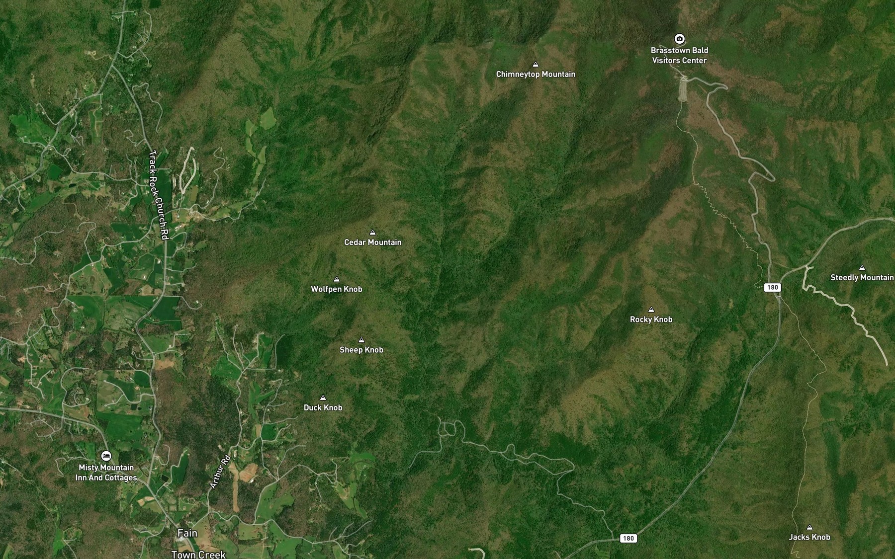Satellite map of the Spruce Pine Creek