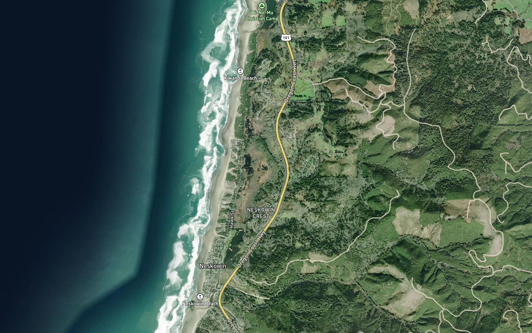 Satellite map of the Lake Neskowin