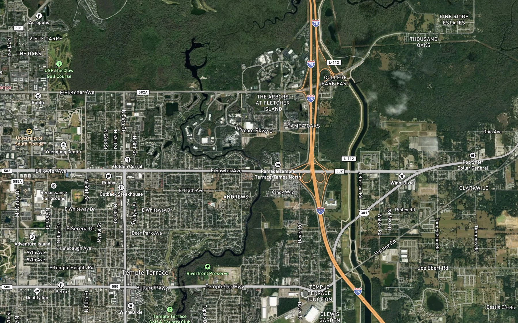 Satellite map of the Cow House Creek