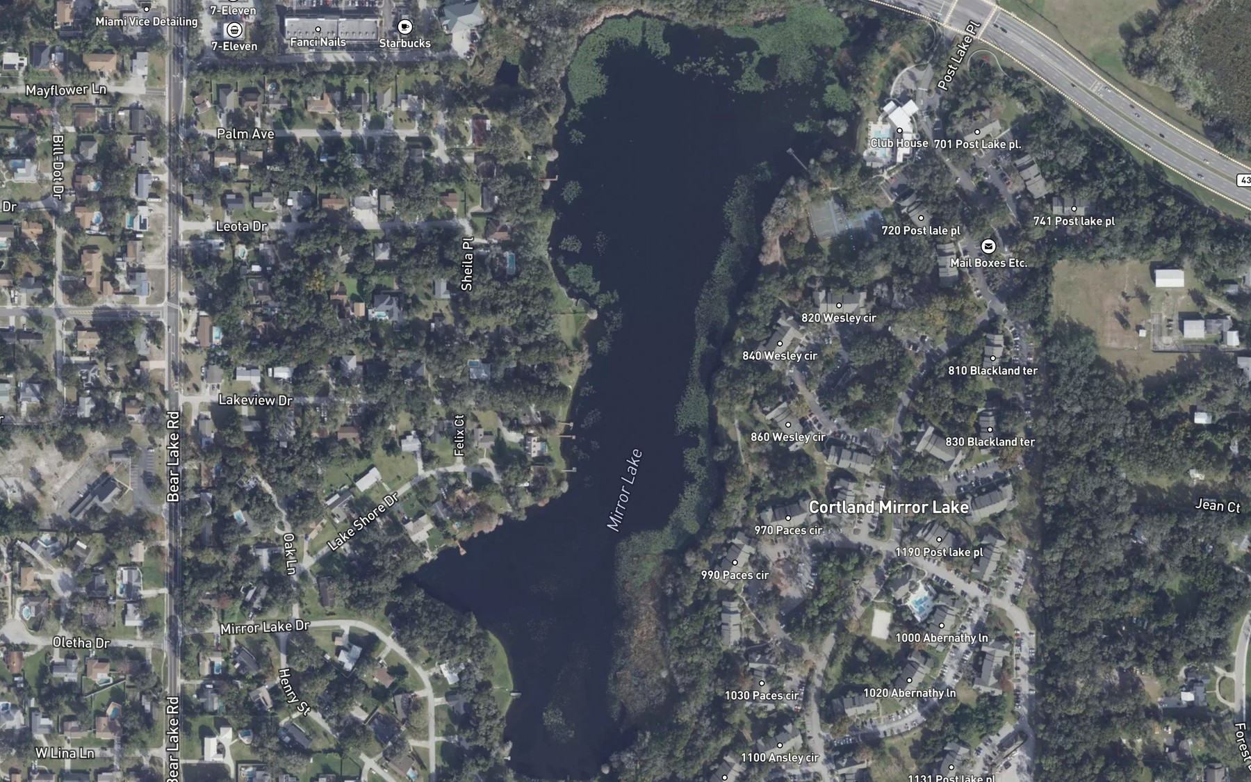 Satellite map of the Mirror Lake