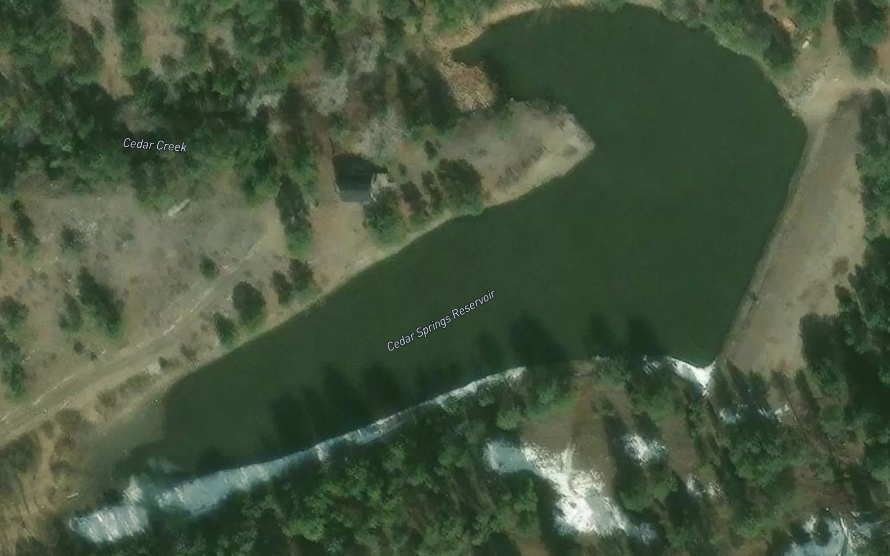 Satellite map of the Cedar Springs Reservoir