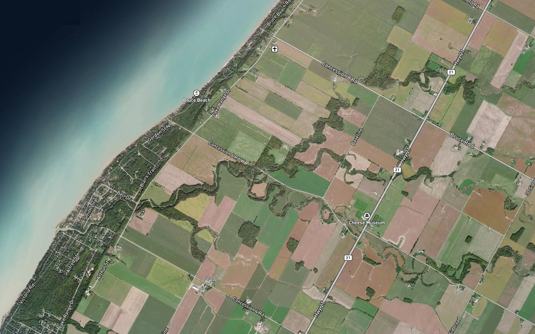 Satellite map of the South Pine River