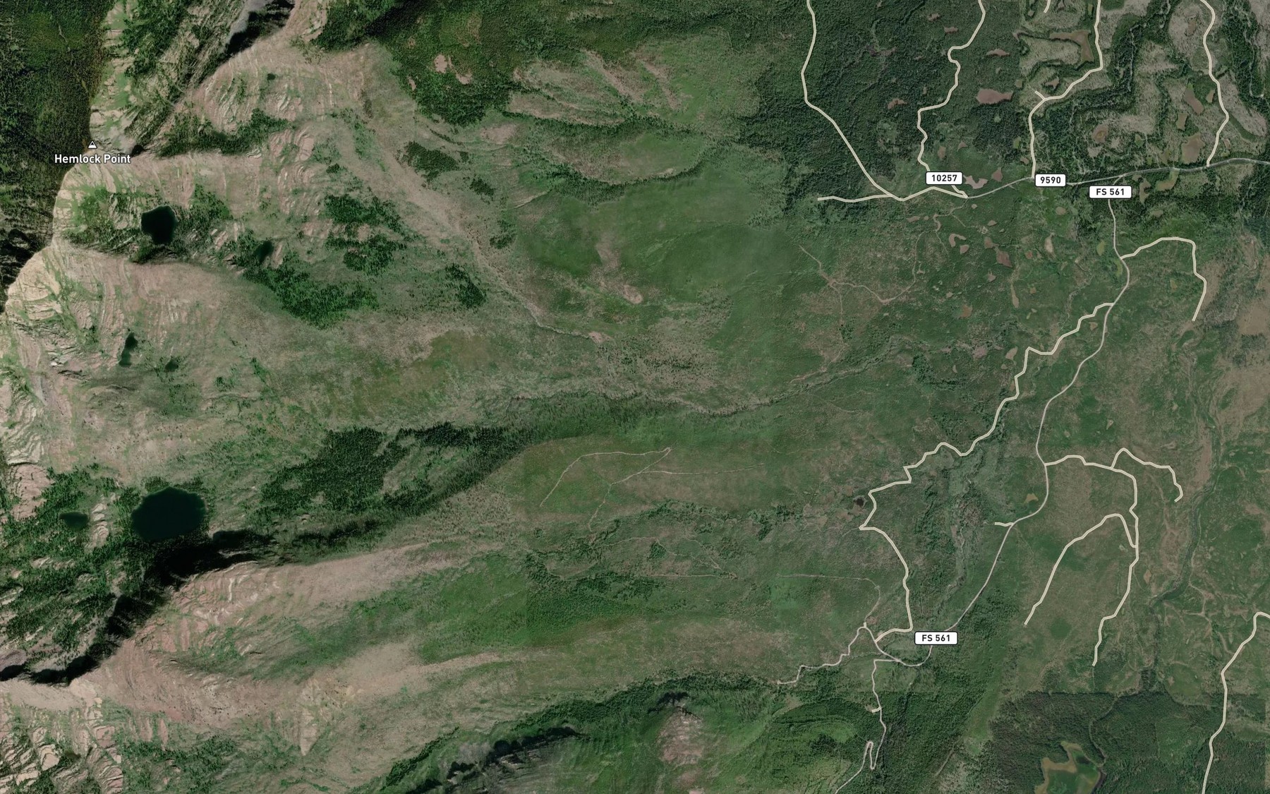 Satellite map of the North Fork Hemlock Creek