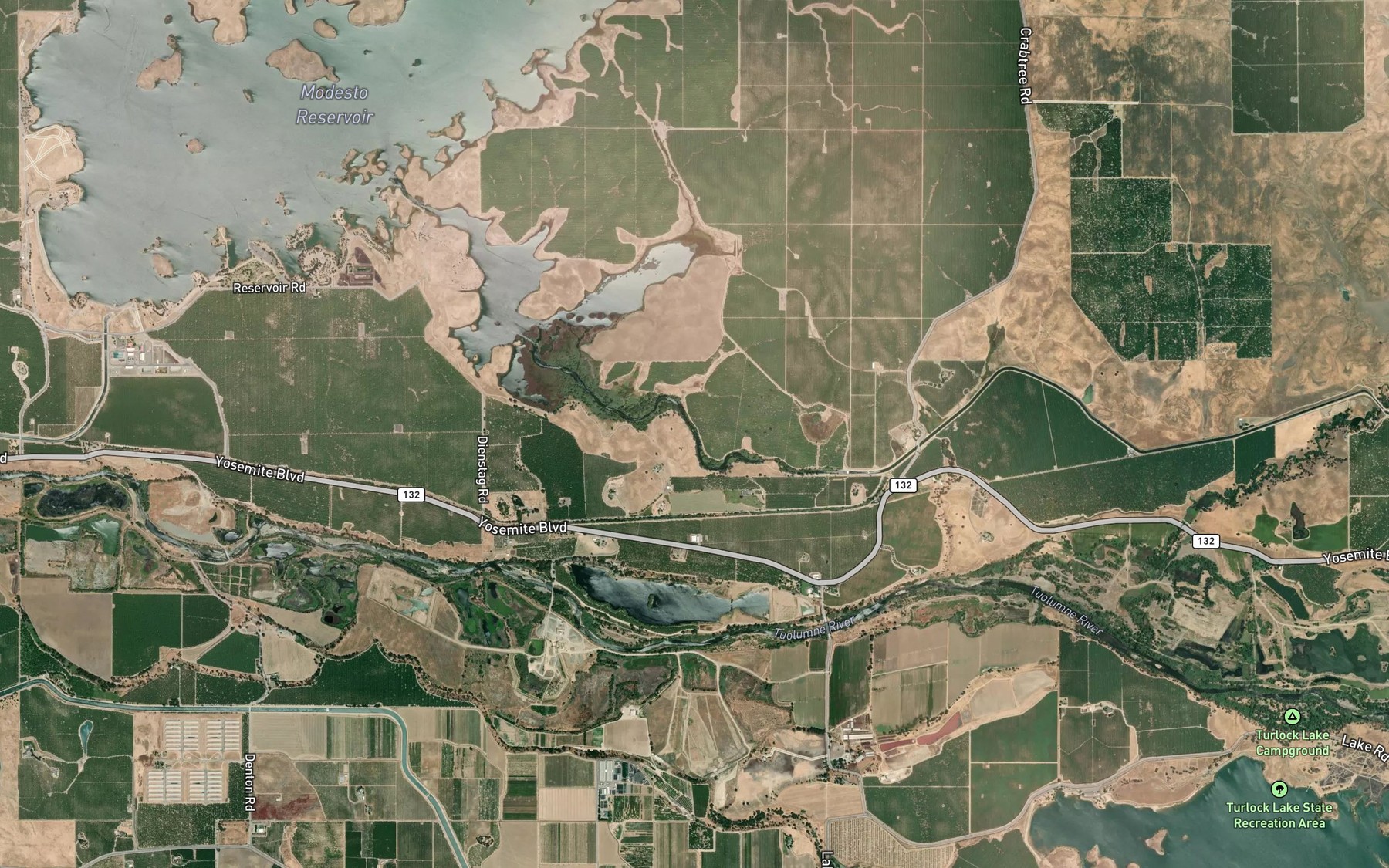 Satellite map of the Modesto Main Canal