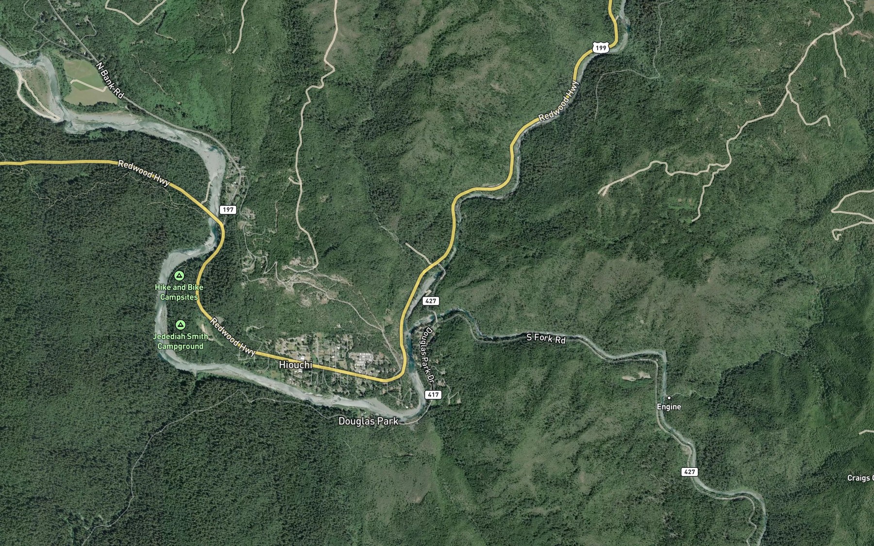 Satellite map of the Myrtle Creek