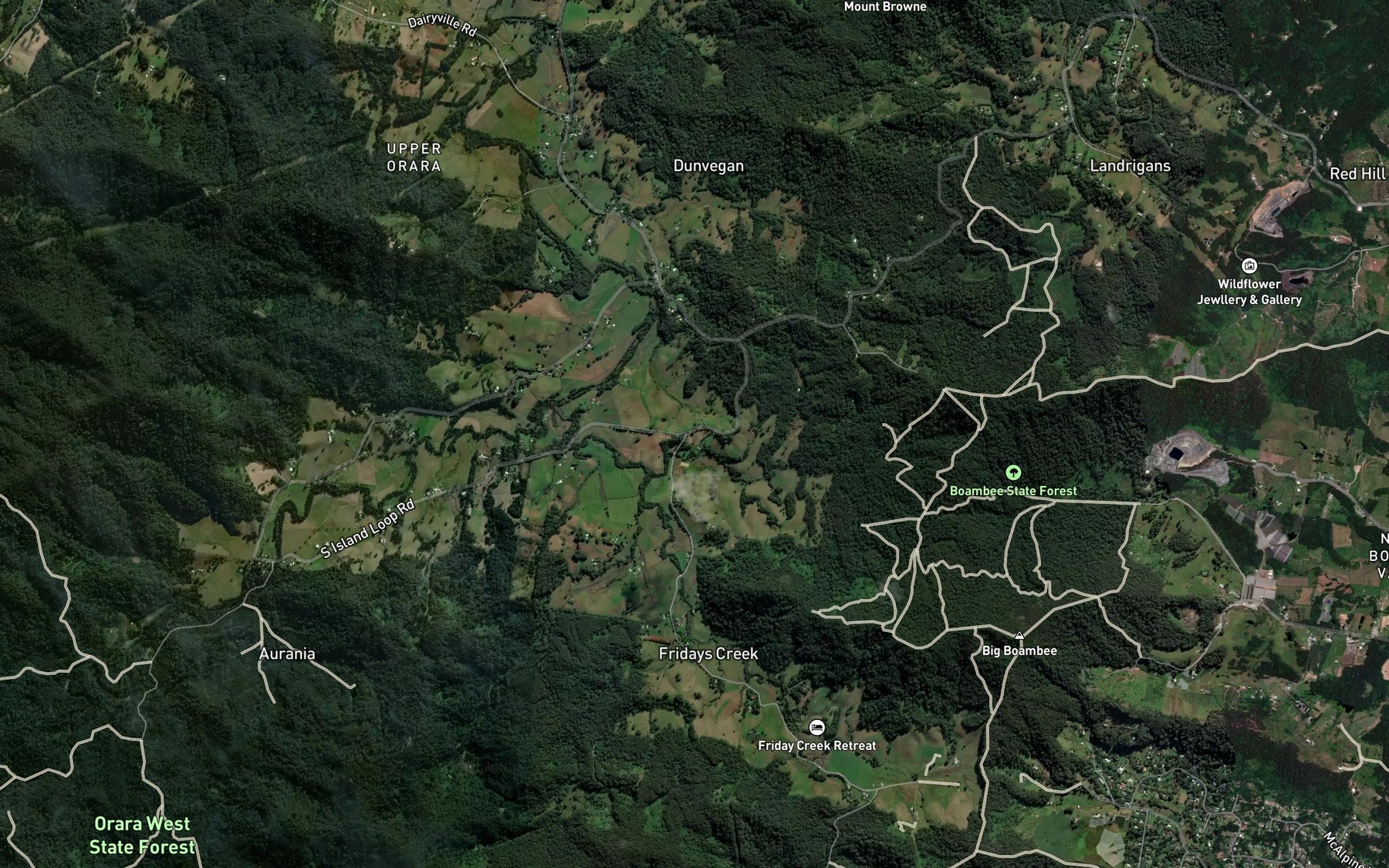 Satellite map of the Friday Creek