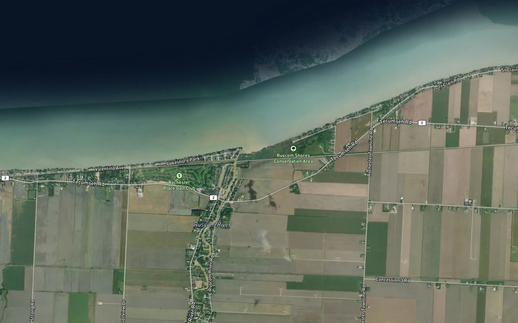 Satellite map of the Ruscom River