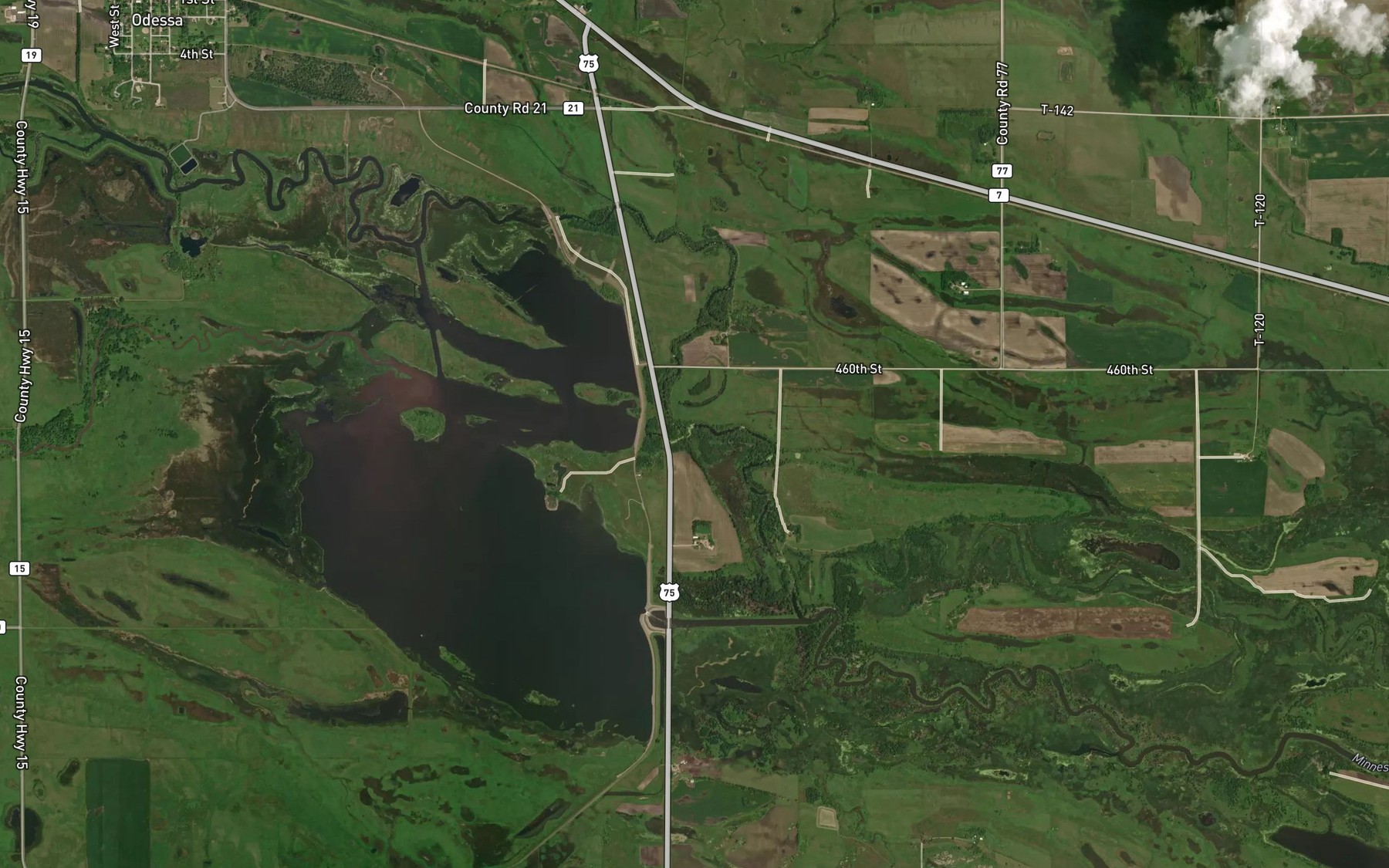 Satellite map of the Yellow Bank River
