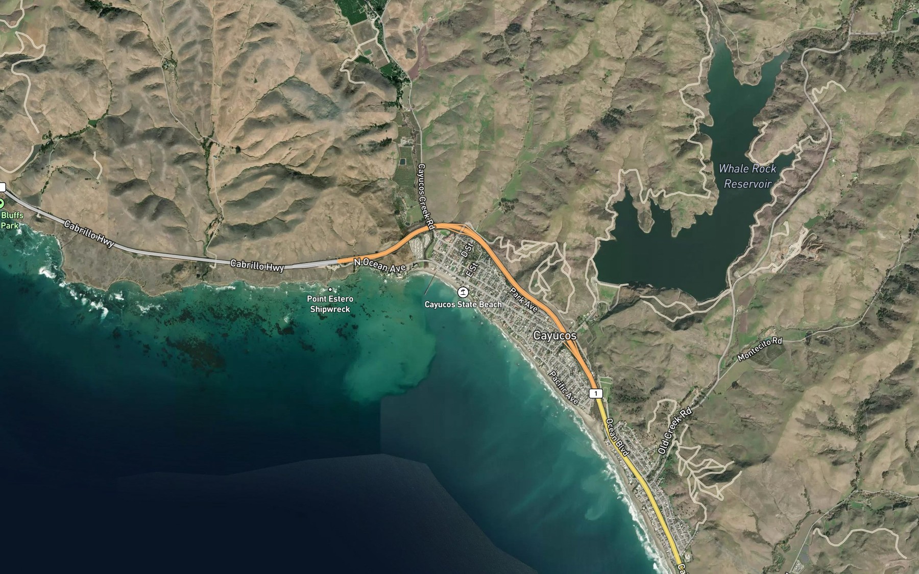 Satellite map of the Little Cayucos Creek