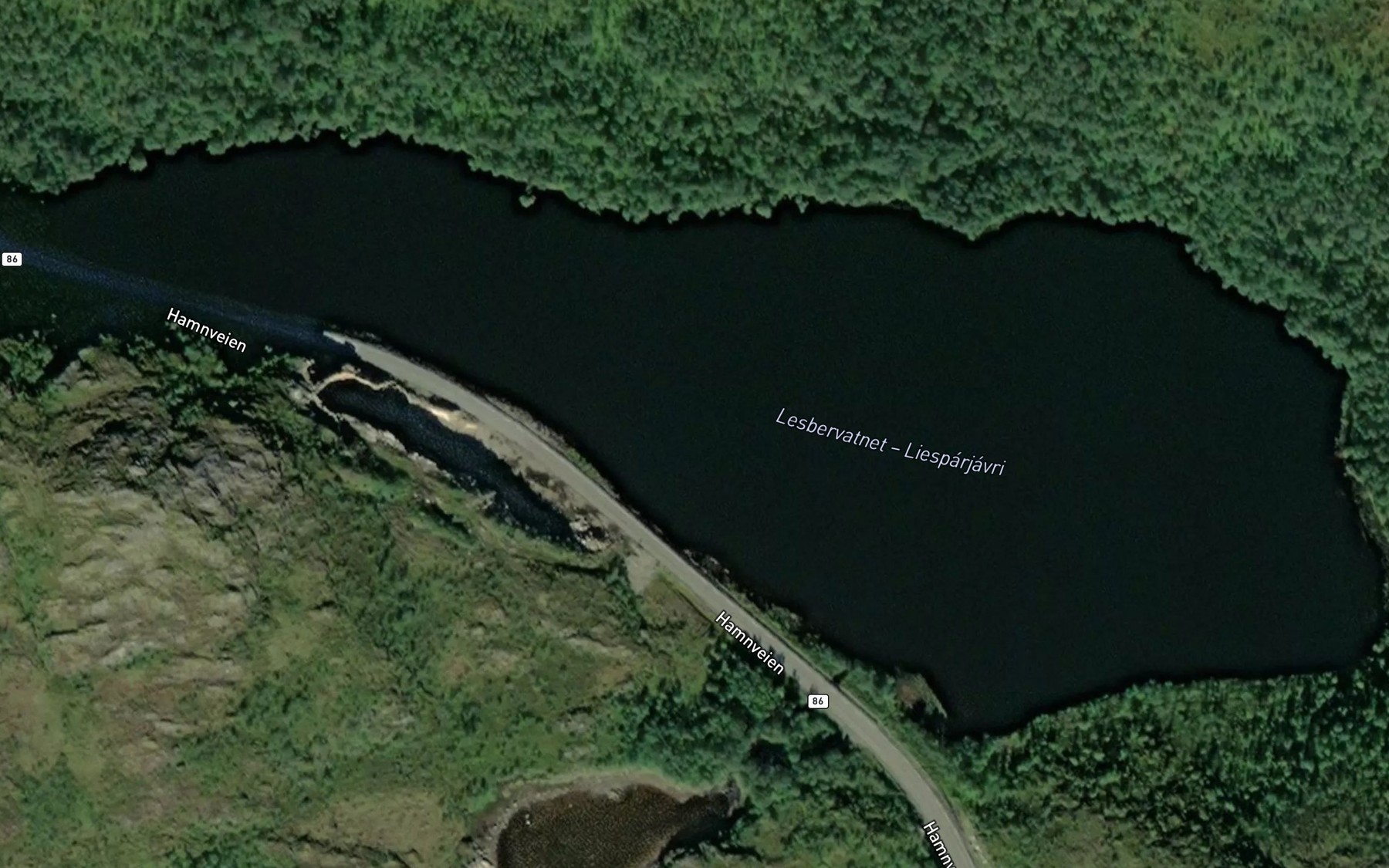 Satellite map of the Lesbervatnet