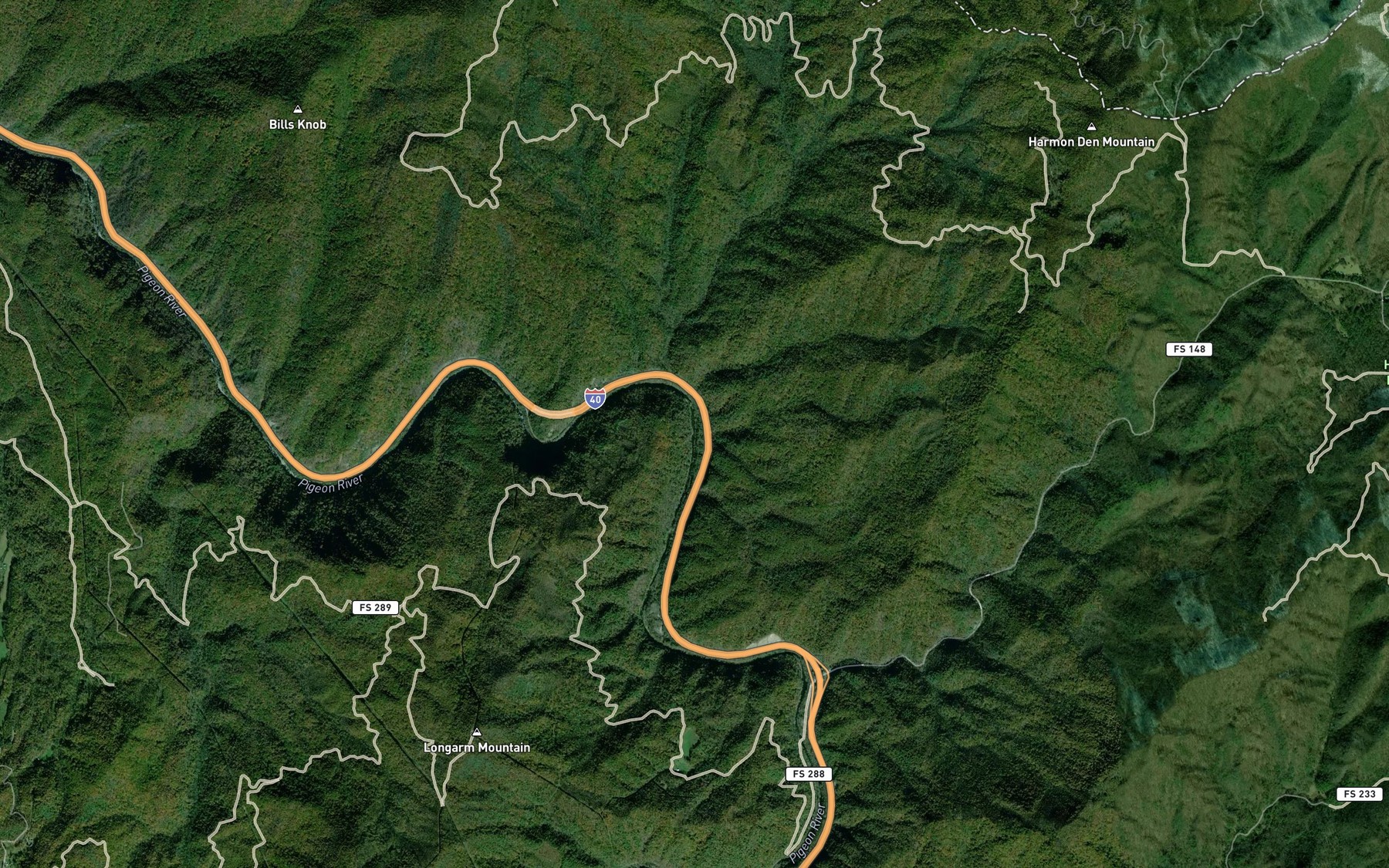 Satellite map of the Tom Hall Branch