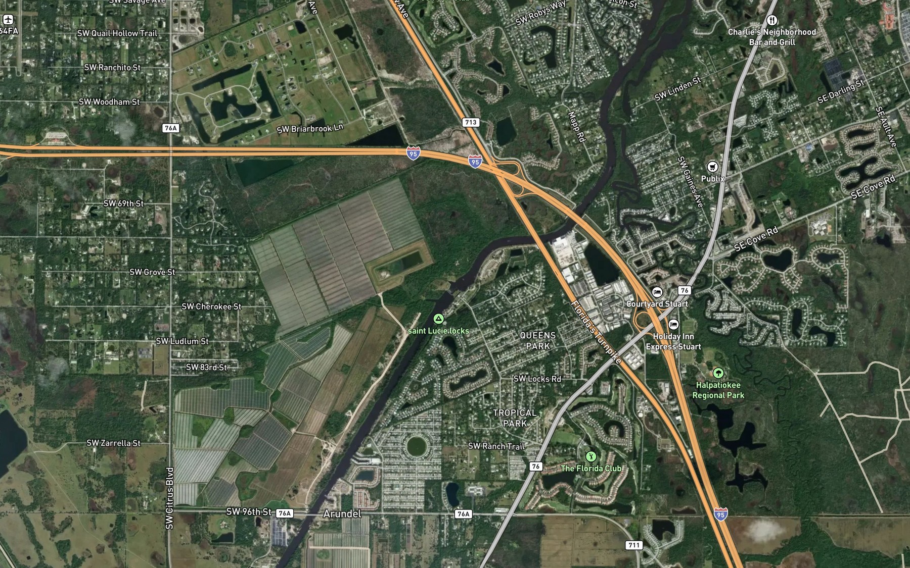 Satellite map of the Hog Creek