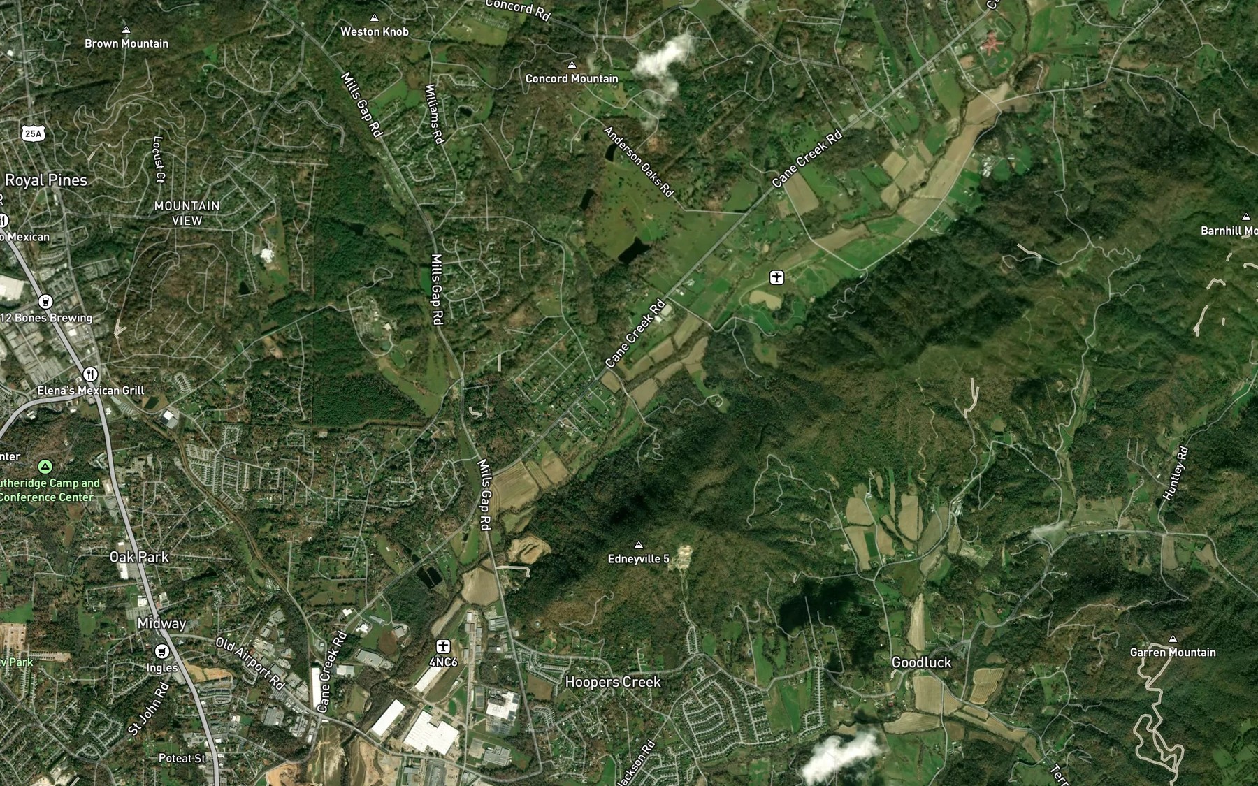 Satellite map of the Merrill Cove Creek