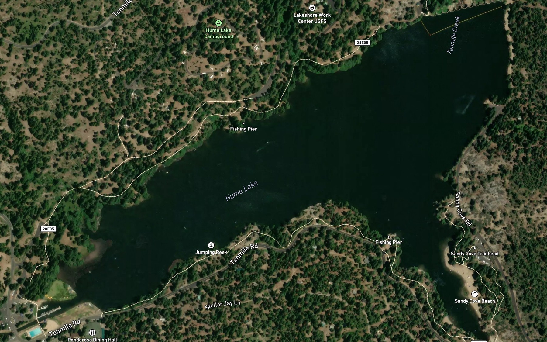 Satellite map of the Hume Lake
