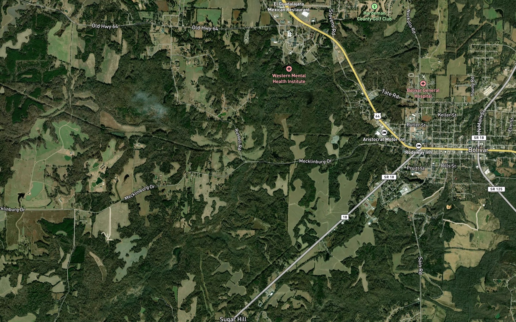 Satellite map of the Potters Creek