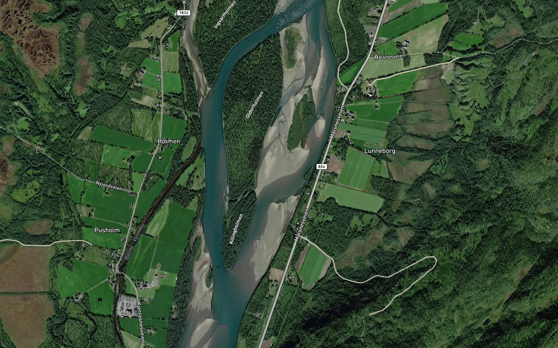 Satellite map of the Malselva