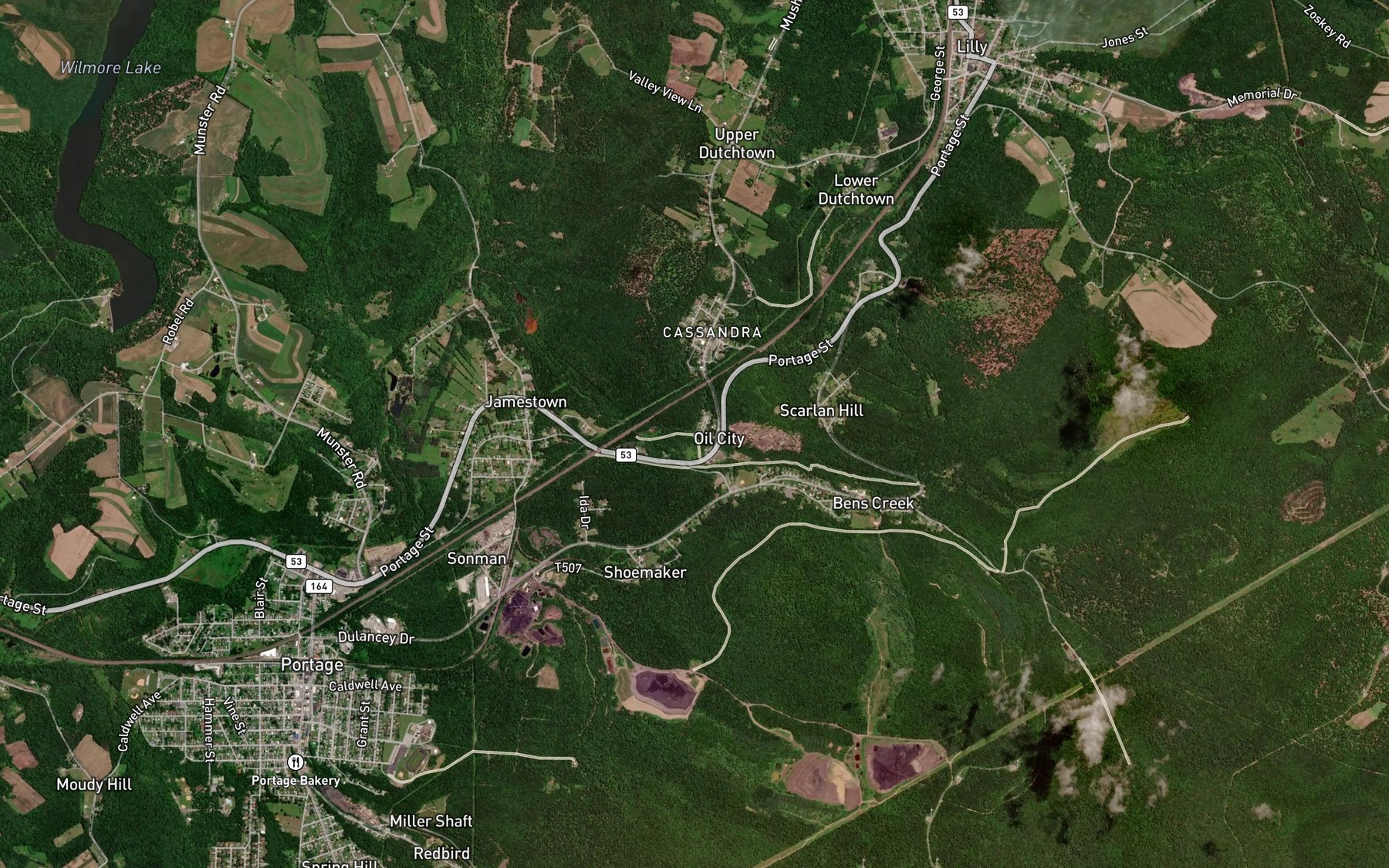 Satellite map of the Bens Creek