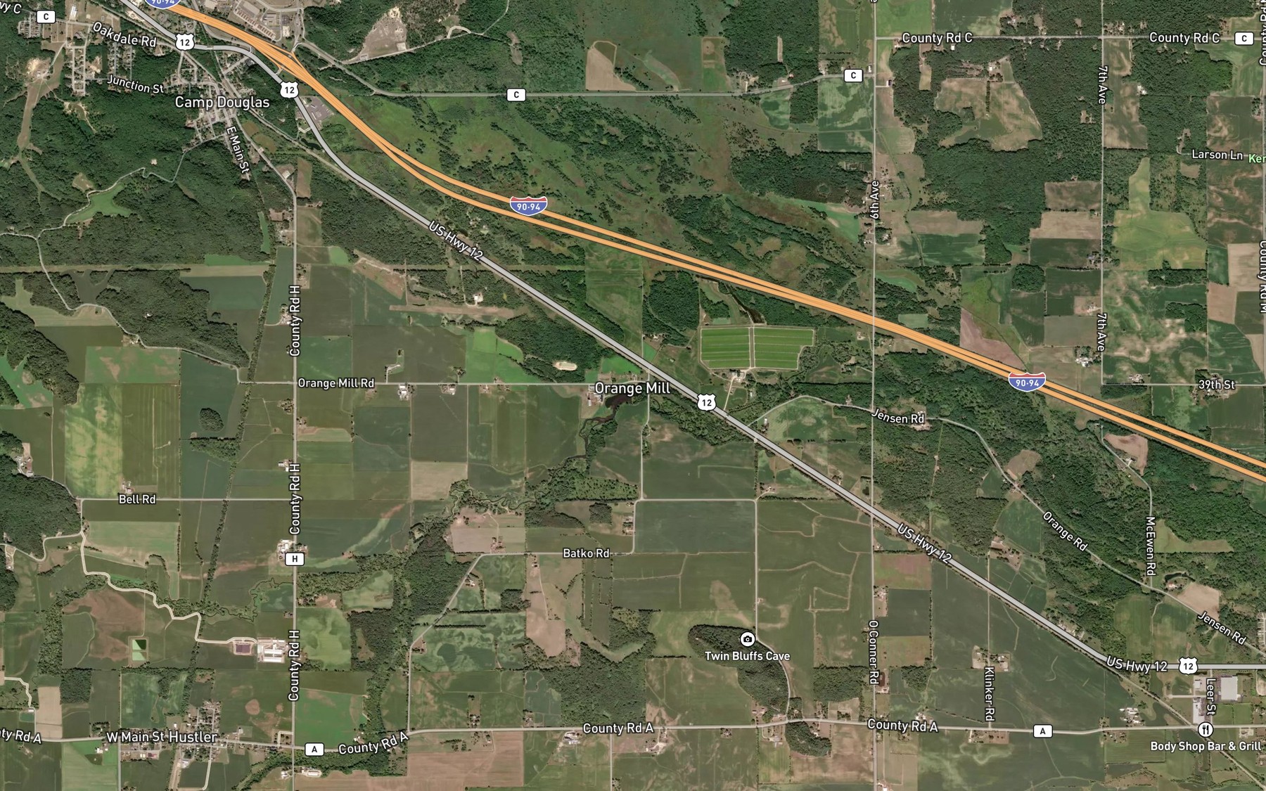 Satellite map of the Orange Millpond