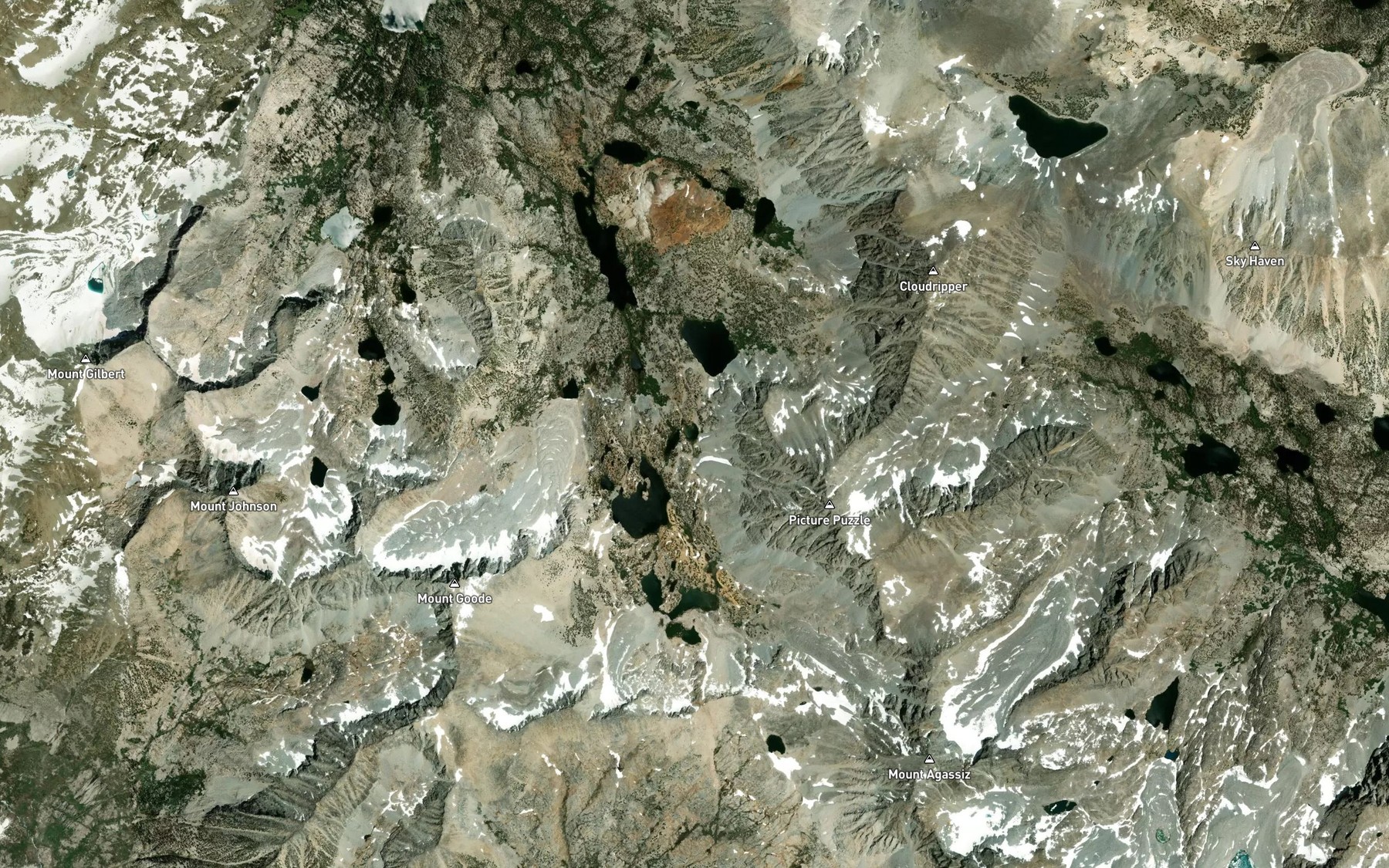 Satellite map of the Timberline Tarns