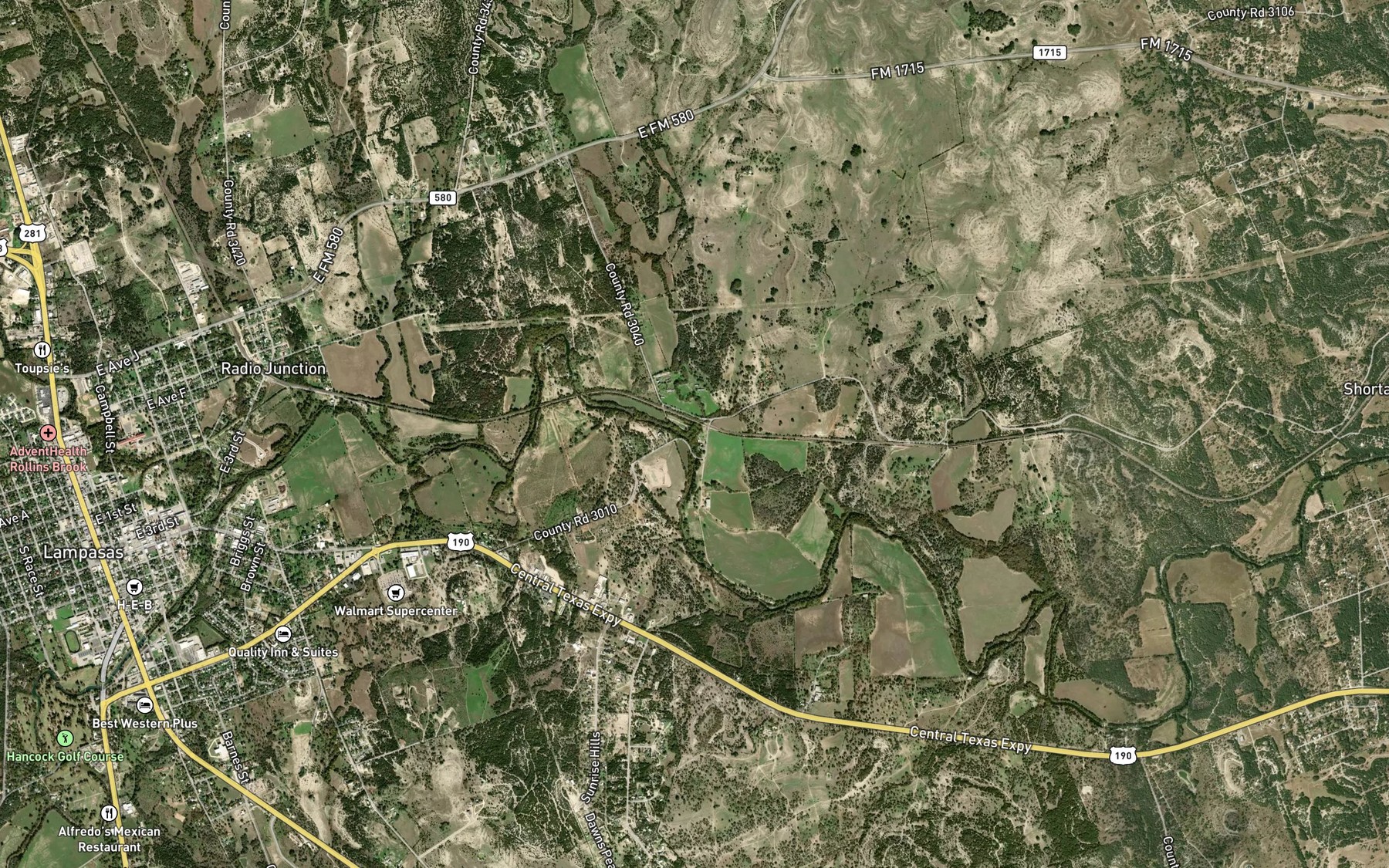 Satellite map of the Pecan Branch