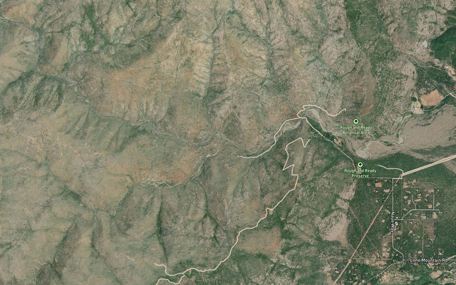 Satellite map of the South Fork Rough and Ready Creek
