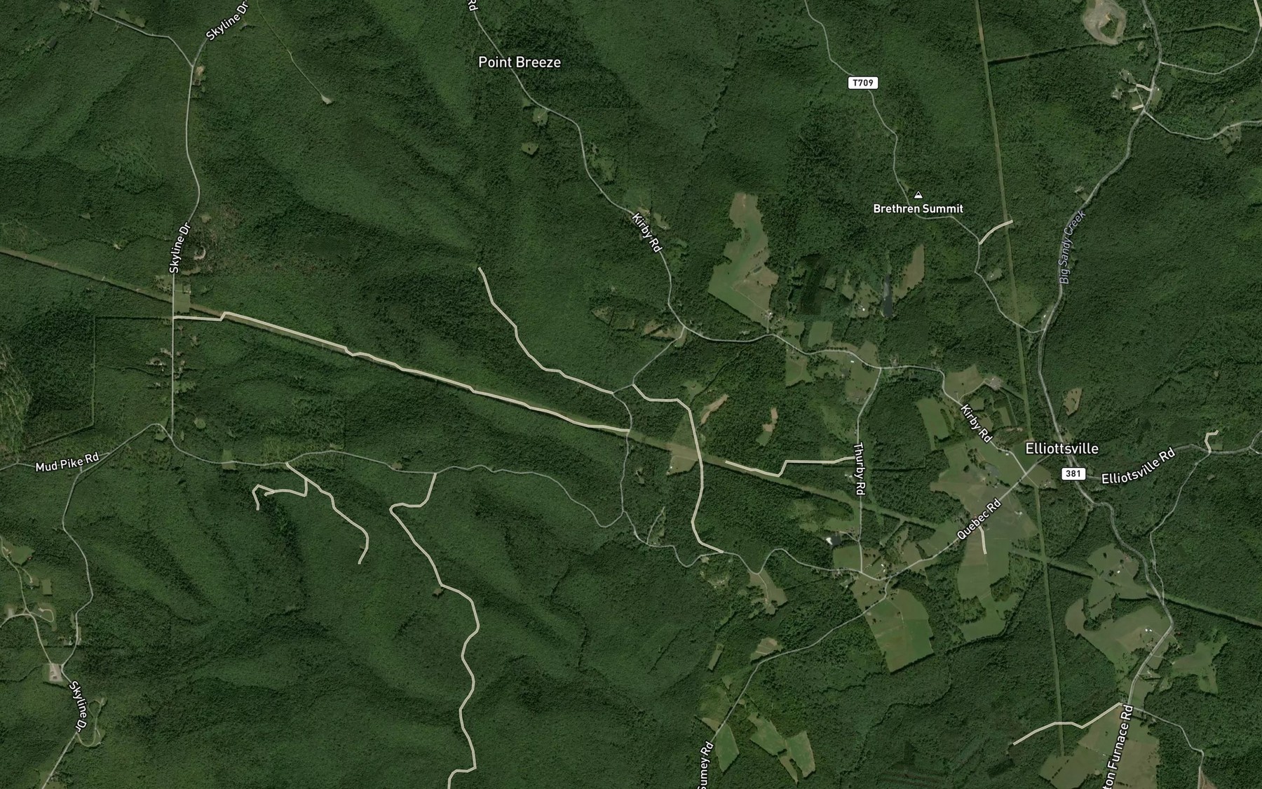 Satellite map of the Laurel Run