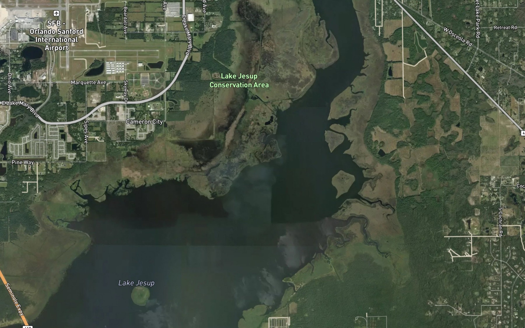 Satellite map of the Reedy Creek