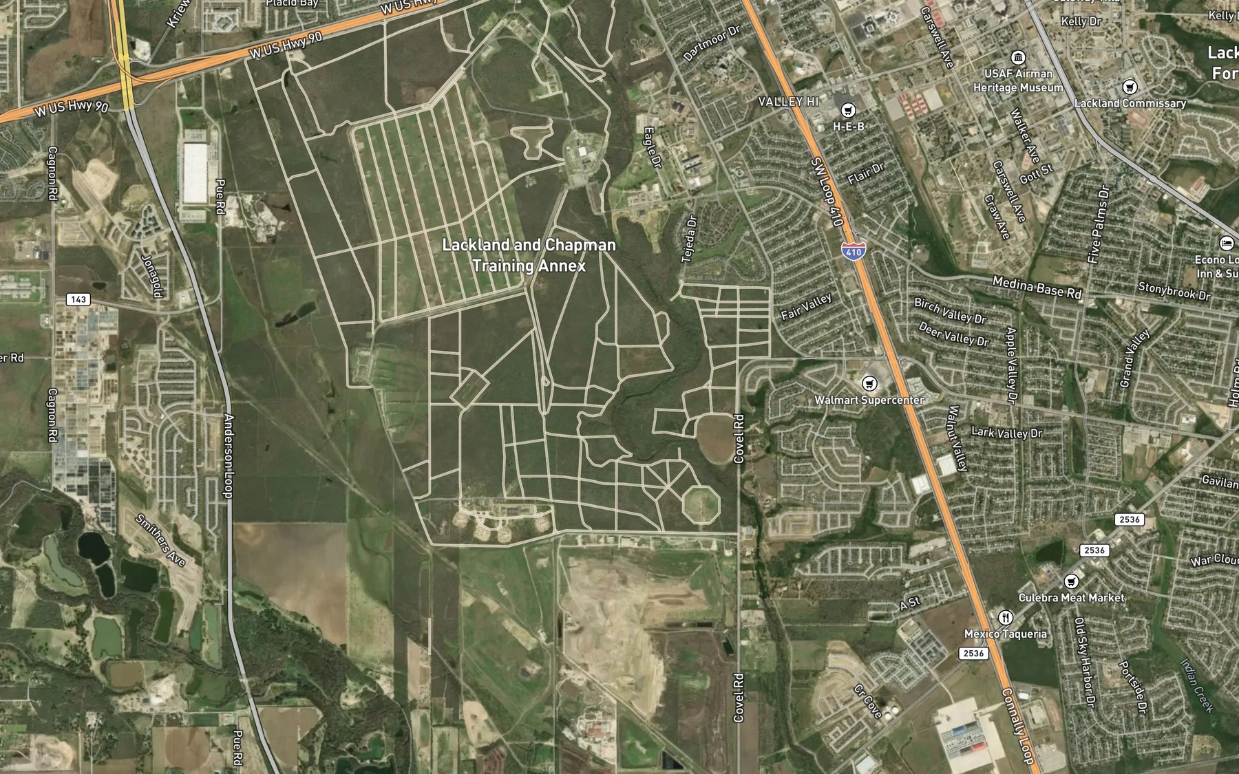 Satellite map of the Medina Air Force Base Lake