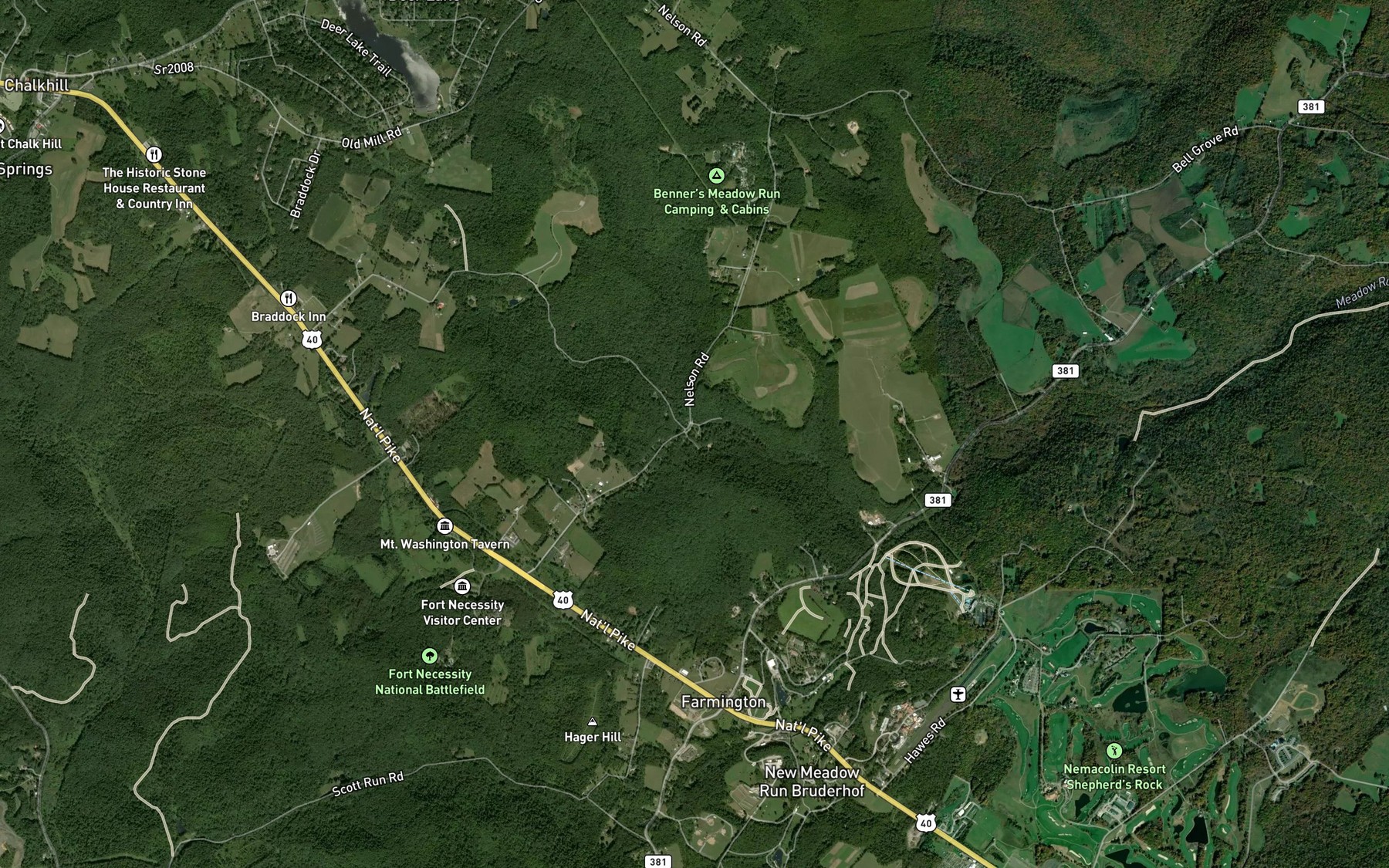 Satellite map of the Great Meadow Run