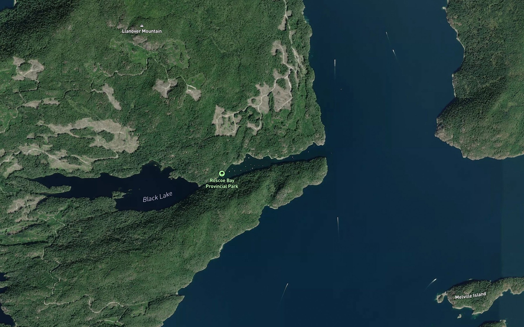Satellite map of the Roscoe Bay
