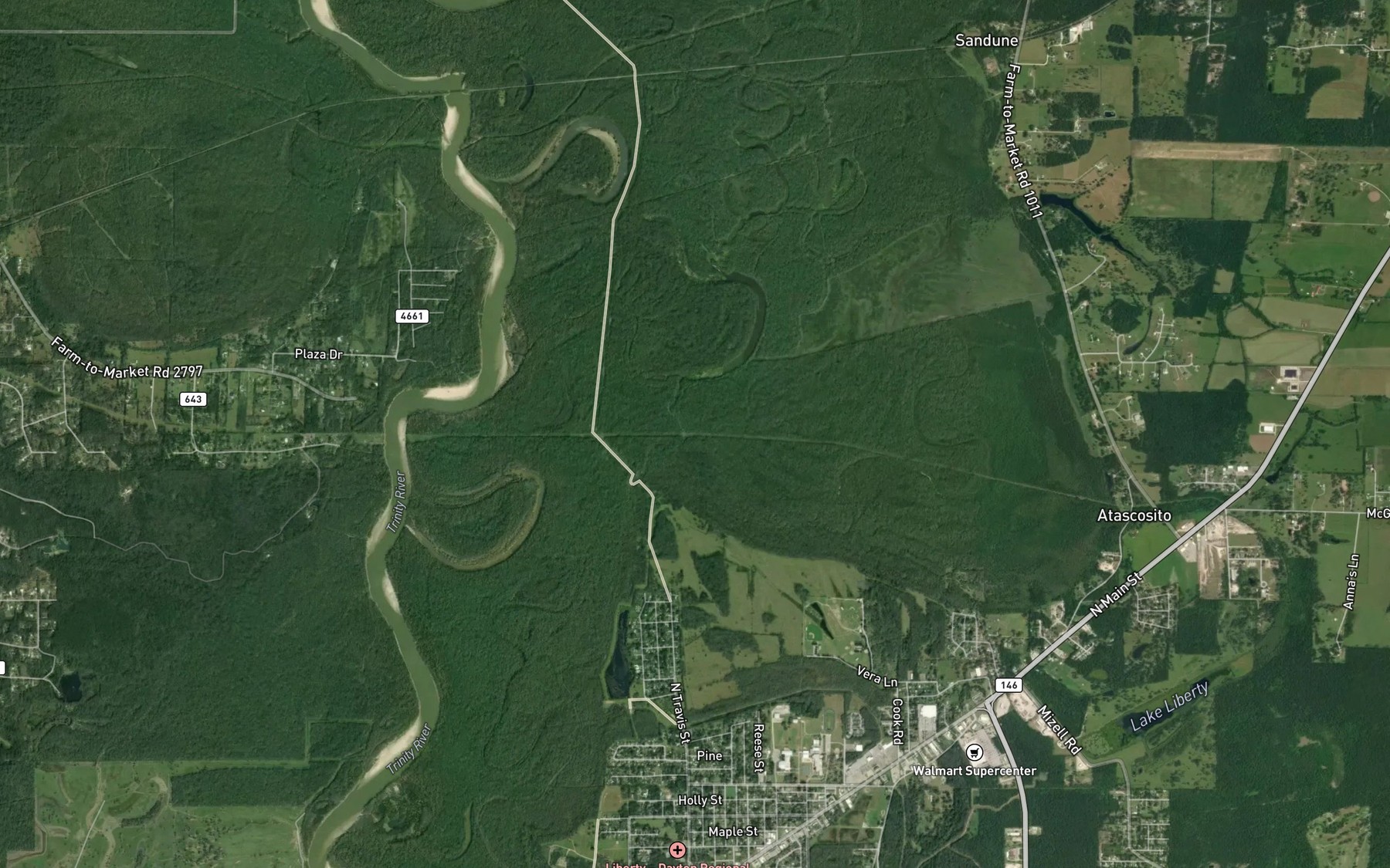 Satellite map of the Palmer Bayou