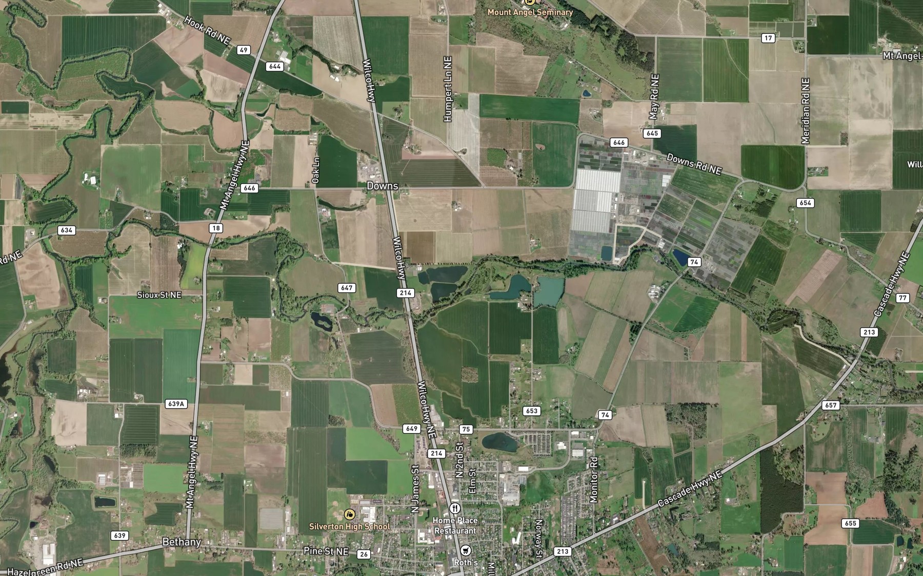 Satellite map of the Evans Creek