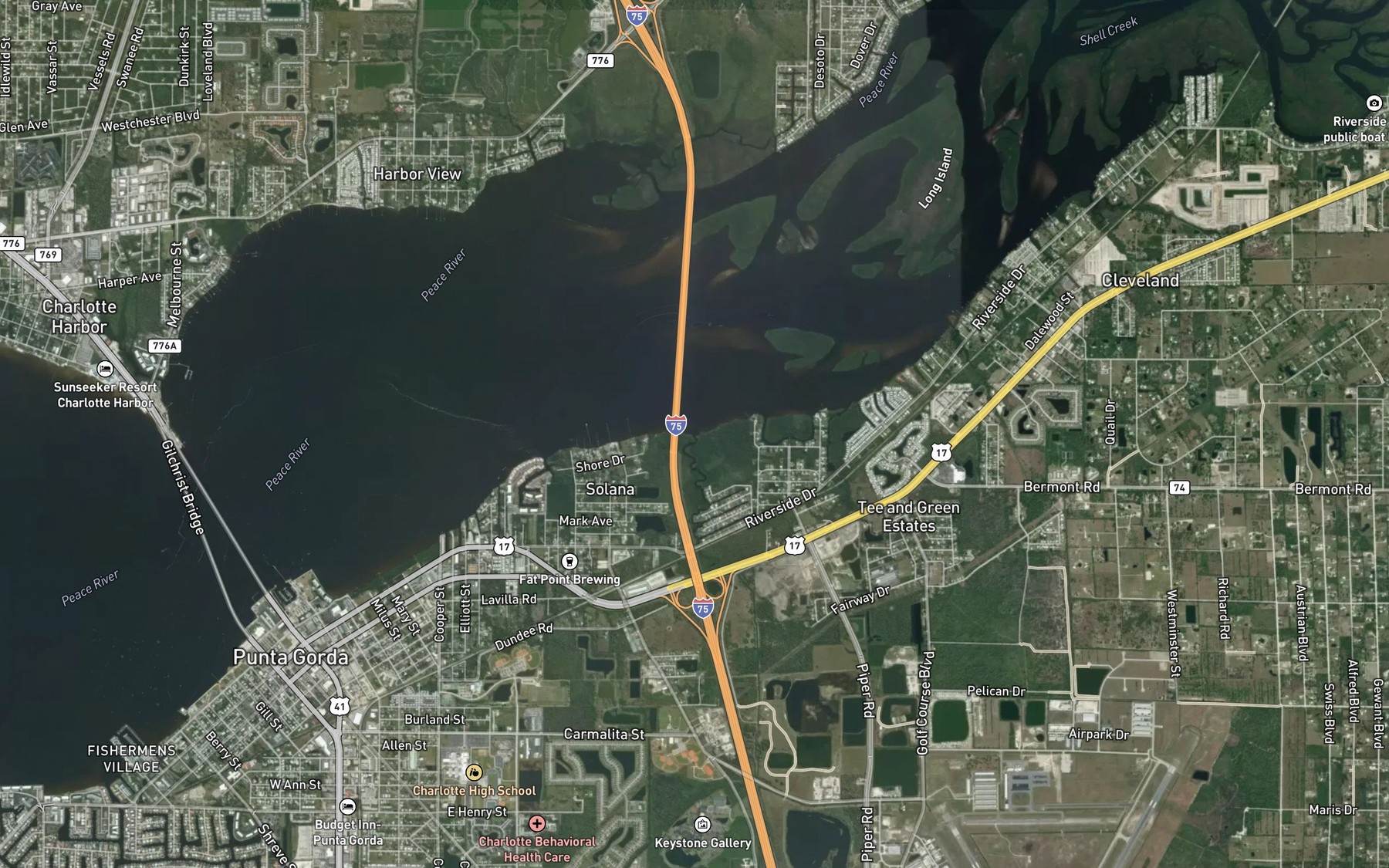 Satellite map of the Broad Creek